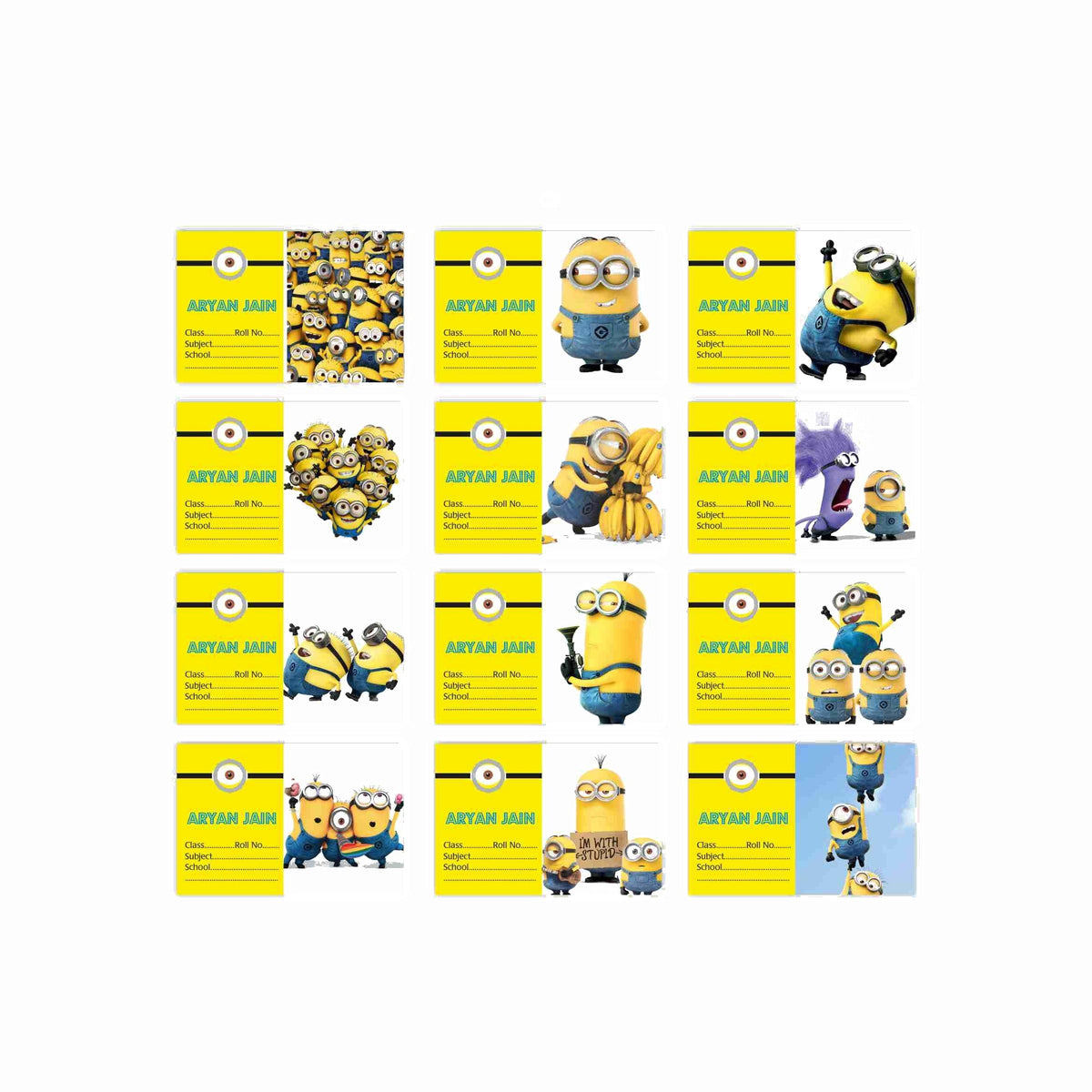 Despicable Me Minions inspired Book Name Labels