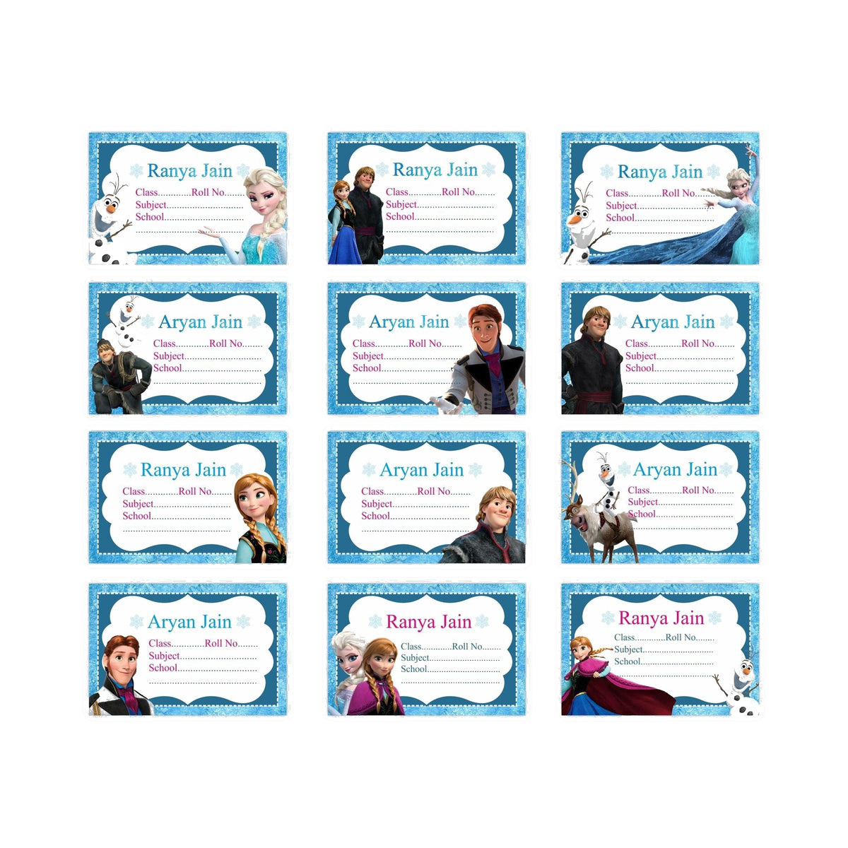 Frozen Inspired Book Name Labels