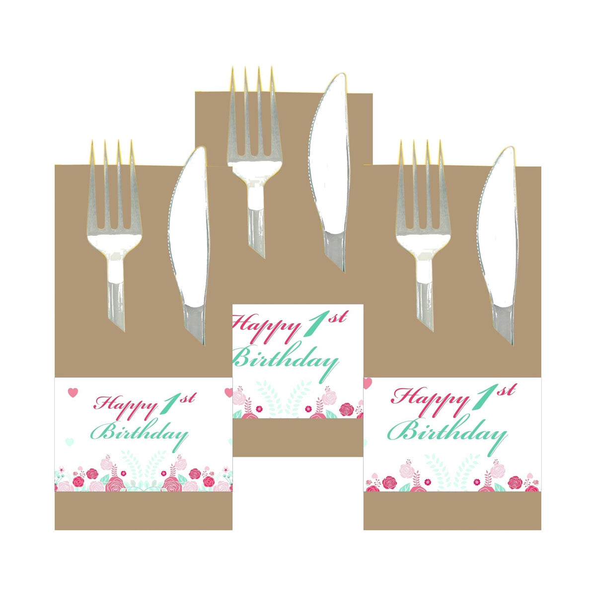 Mint and Pink Floral 1st Birthday Theme Napkin Rings
