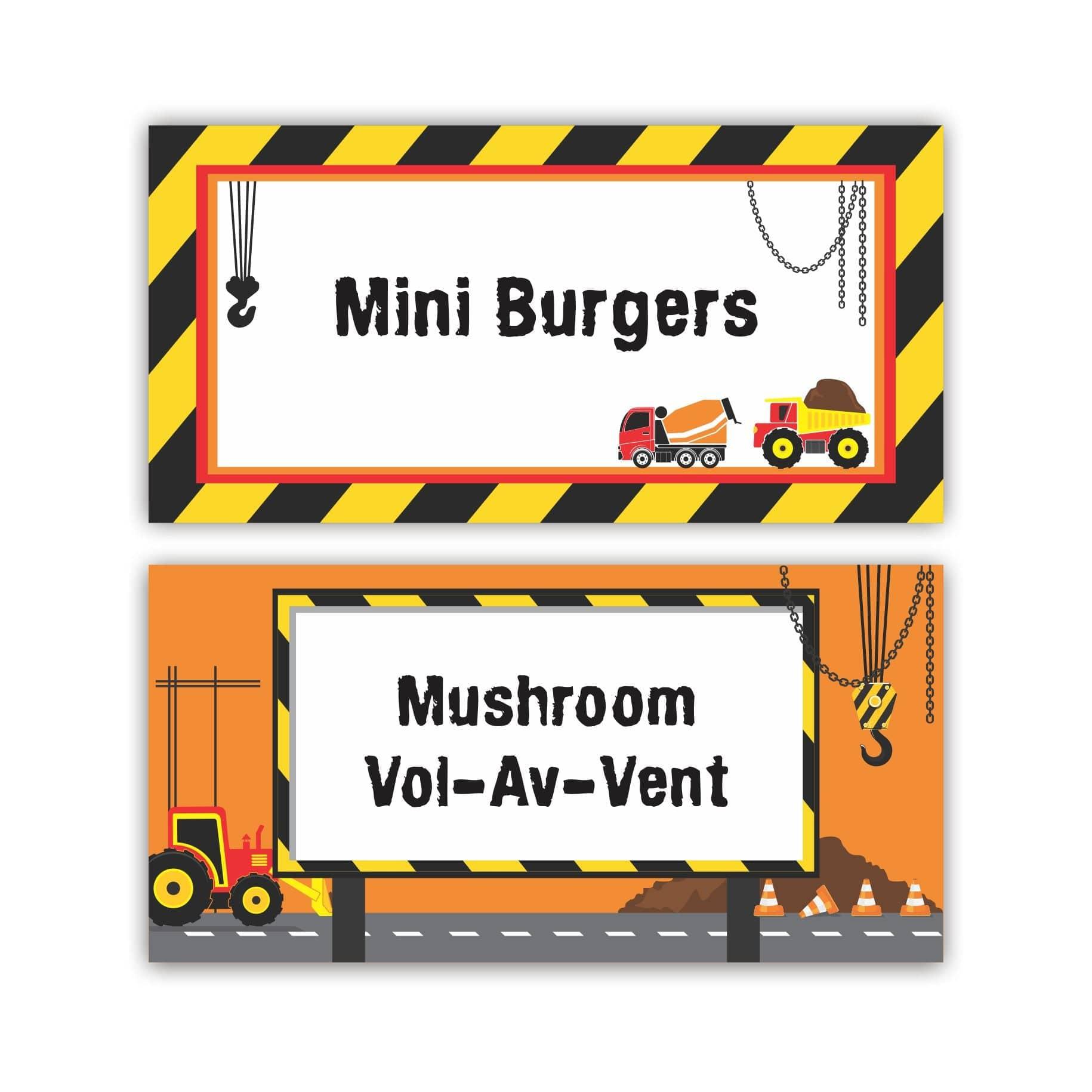 New Construction Theme Food Labels / Buffet Table Cards THEME PARTIES Pretty UR Party