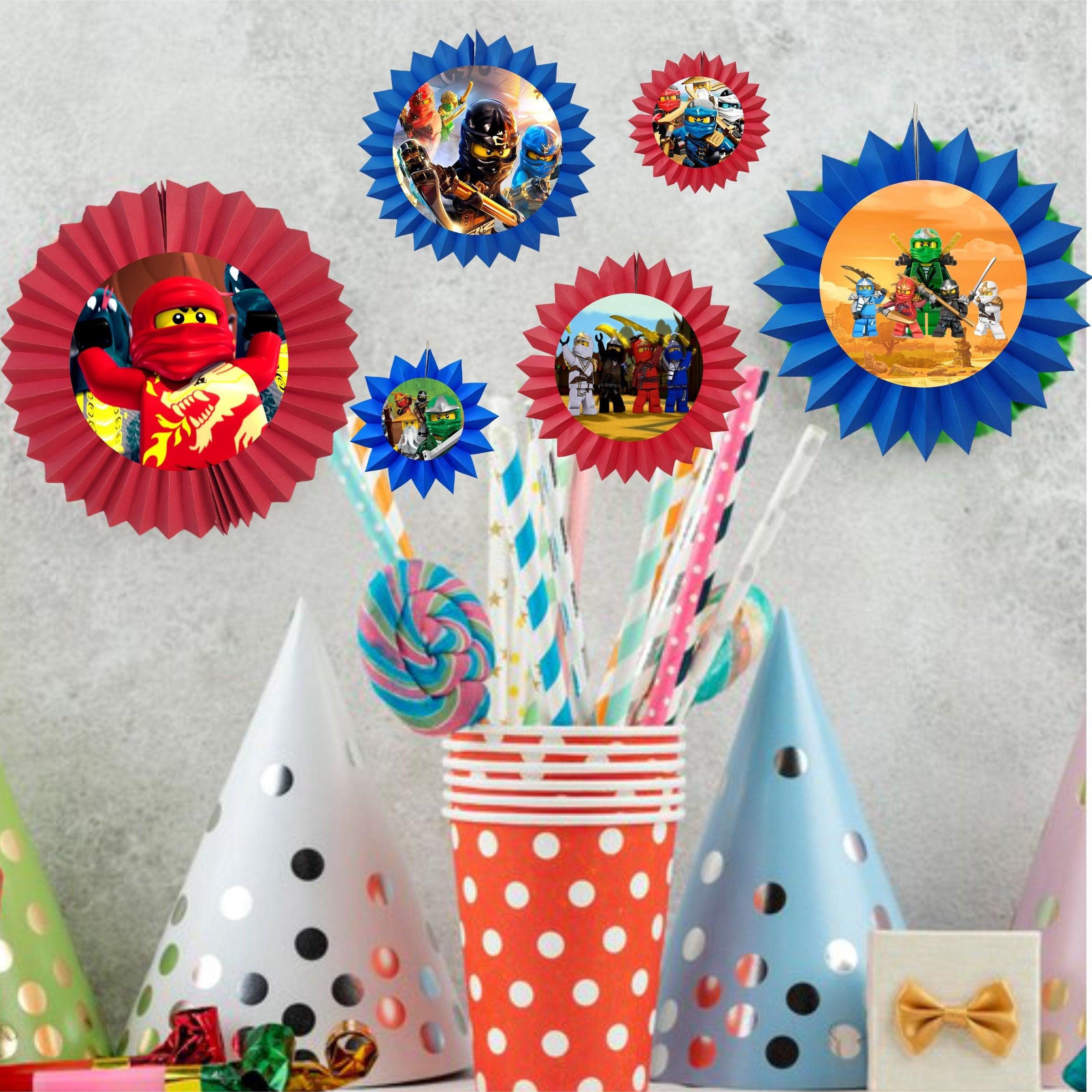 Ninjago Paper Fans - Set of 6 THEME PARTIES Pretty UR Party