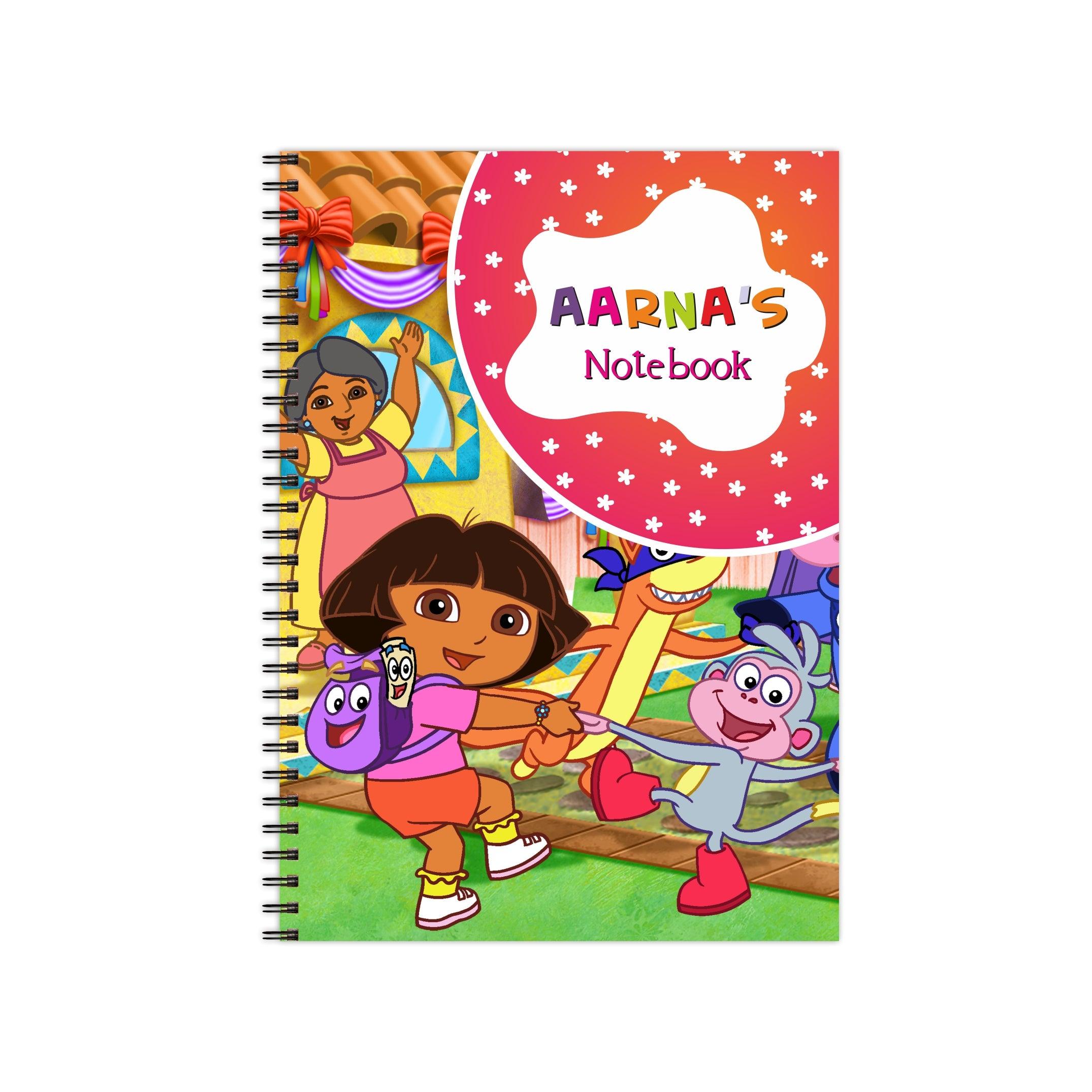 Dora the Explorer Note Books with coloured Pages - 200 pages PERSONALISED Pretty UR Party