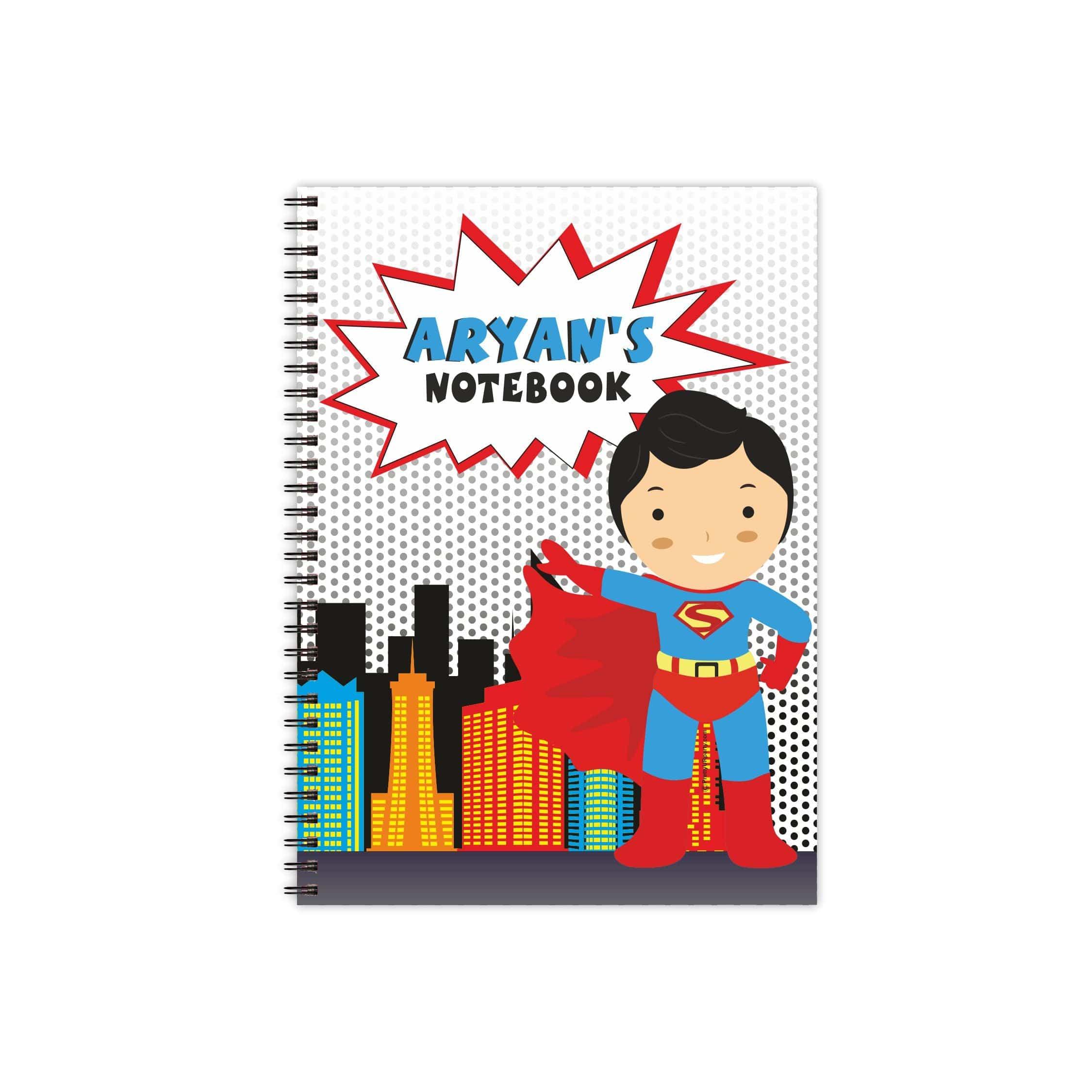 Super hero Note Books with coloured Pages - 200 pages PERSONALISED Pretty UR Party
