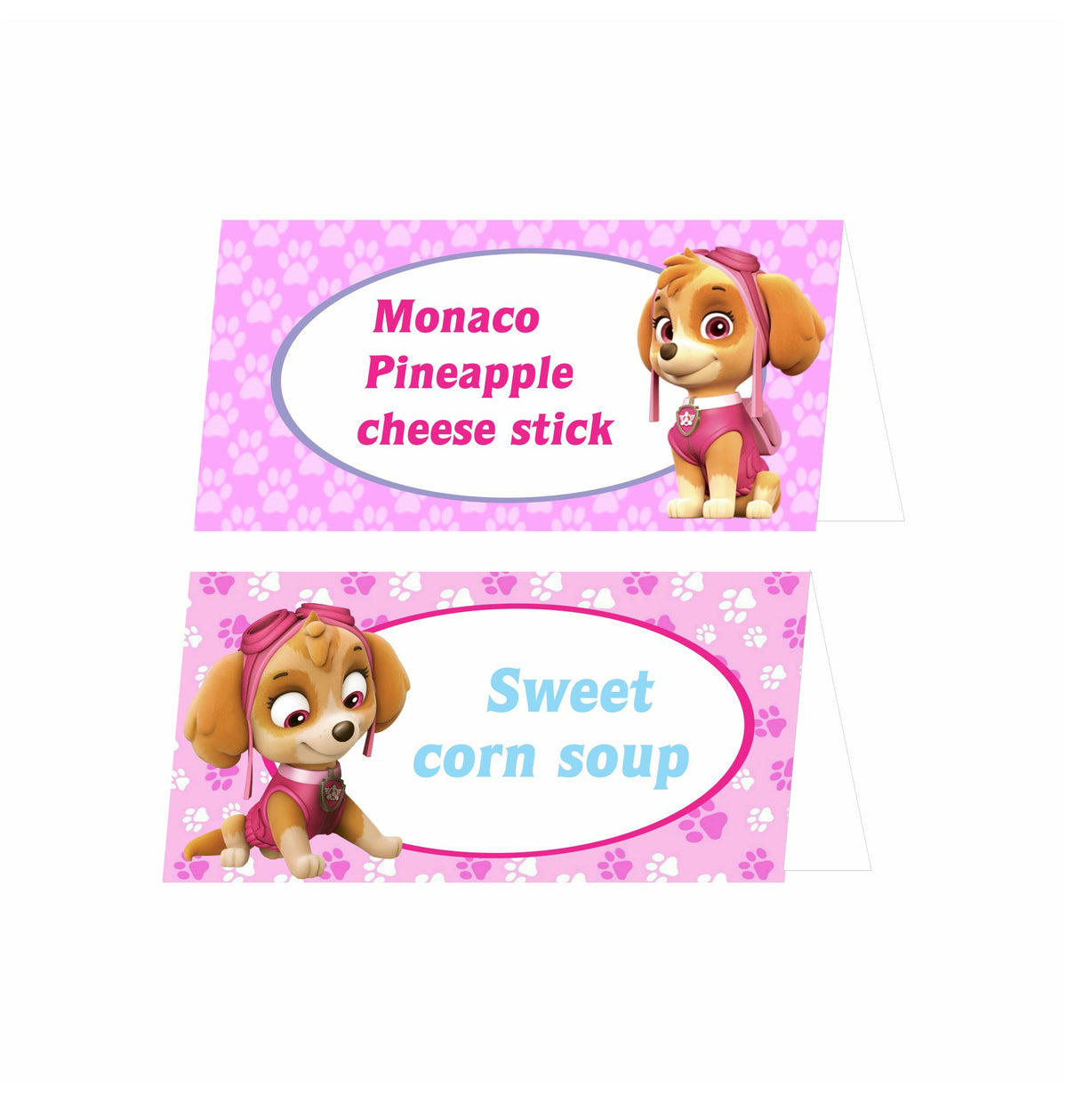 Paw Patrol Pink Theme Food Labels / Buffet Table Cards