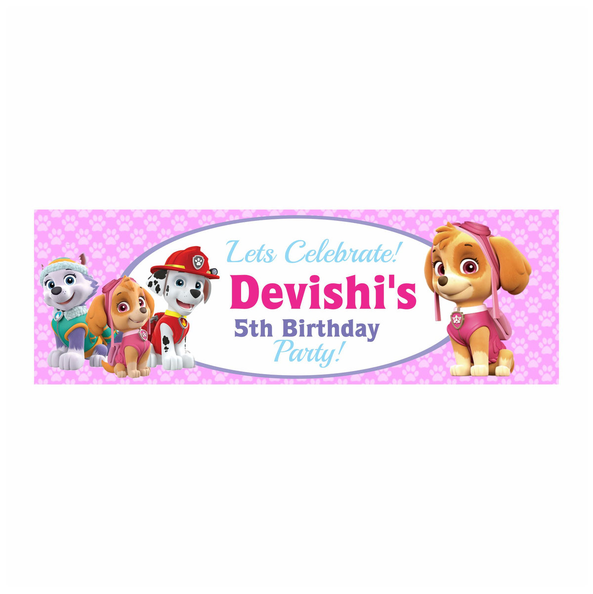 Personalized Paw Patrol Pink Theme Banner 30in