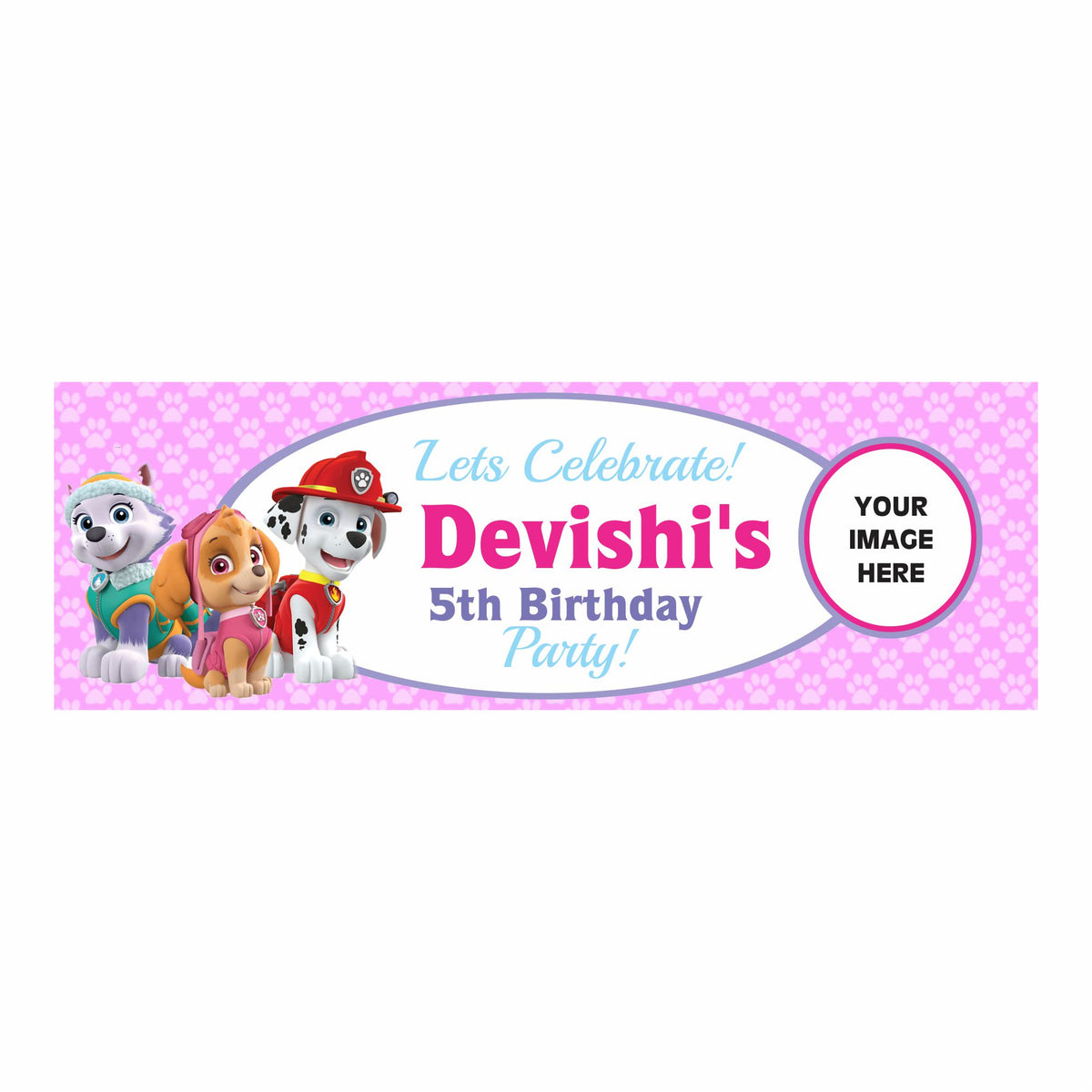 Personalized Paw Patrol Pink Theme Banner 30in — image 2