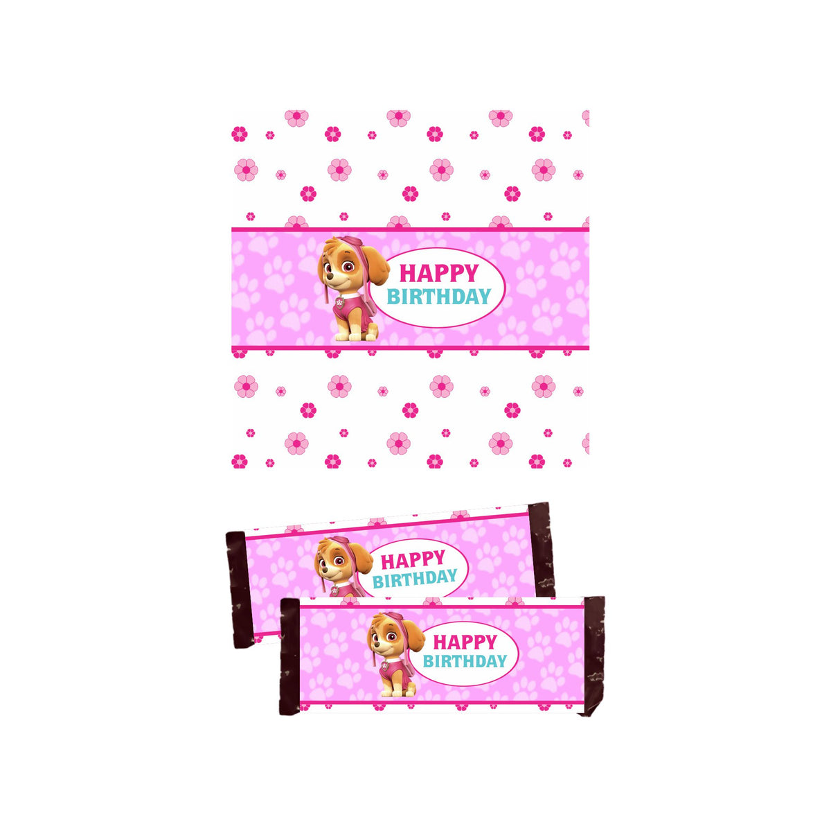 Paw Patrol Pink Theme Chocolate Wrappers