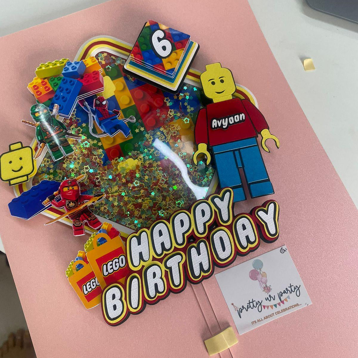Lego themed Shaker Cake Topper HANDCRAFTED Pretty UR Party