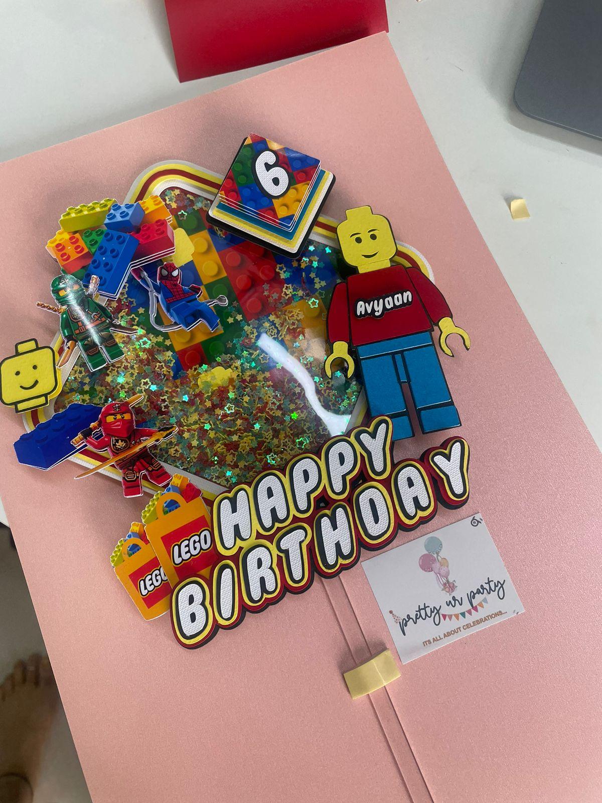 Lego themed Shaker Cake Topper HANDCRAFTED Pretty UR Party