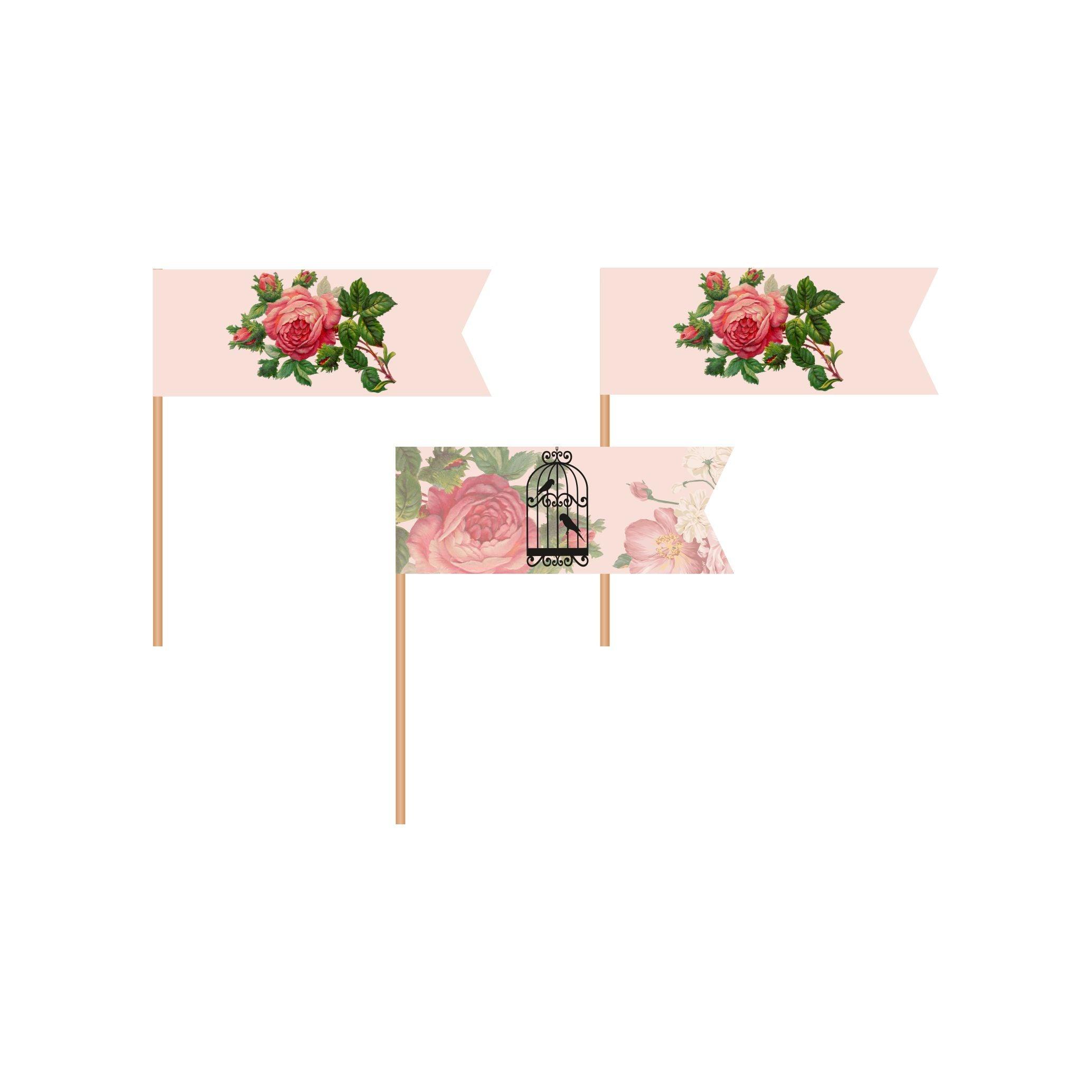 Pink Floral and Bird Cage Picks THEME PARTIES Pretty UR Party