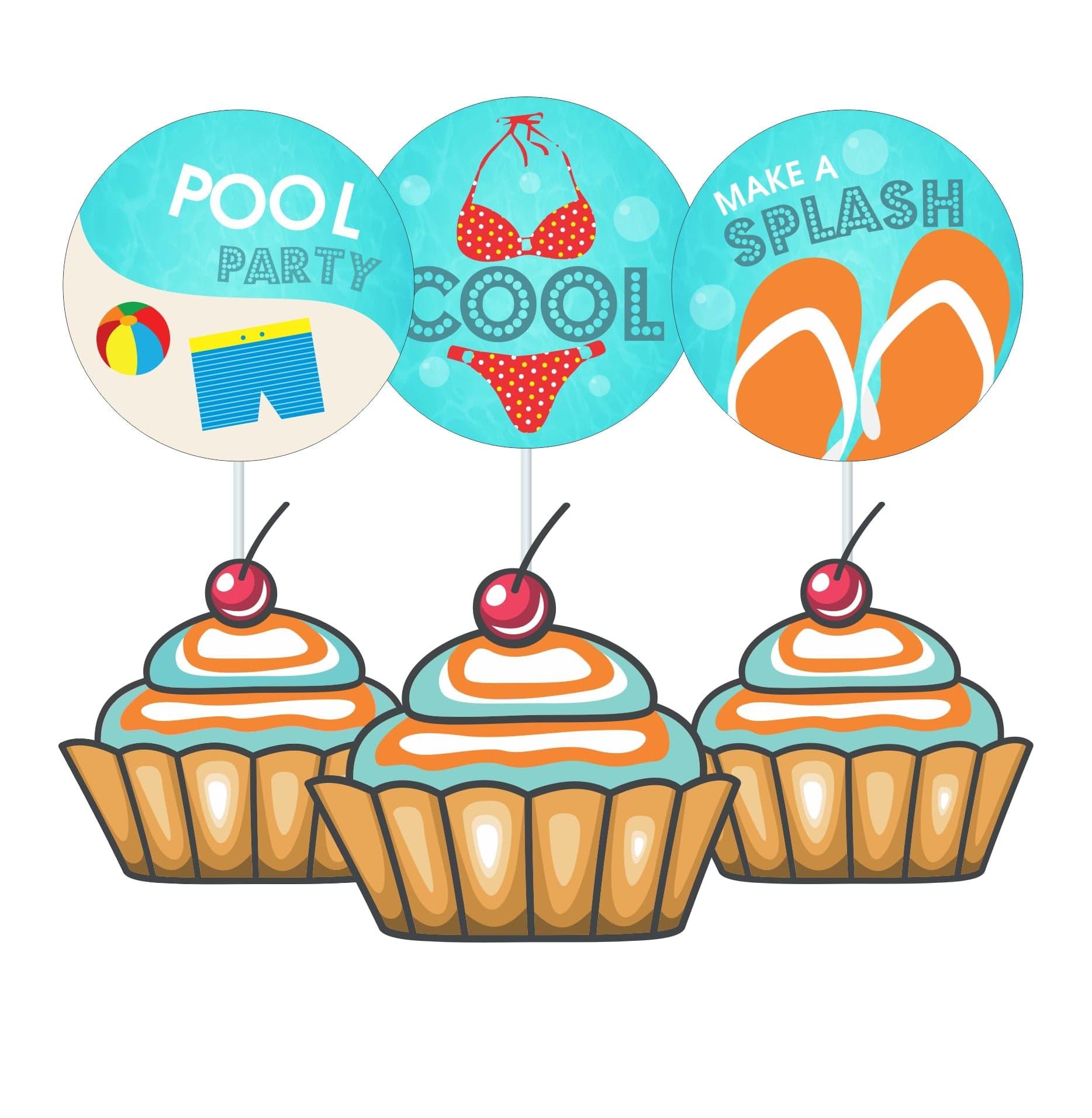 Splash Pool Party Theme Cupcake Toppers THEME PARTIES Pretty UR Party