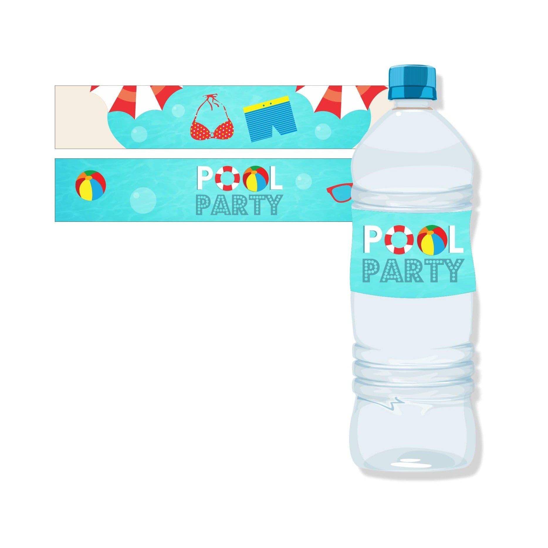 Splash Pool Theme Water Bottle Labels THEME PARTIES Pretty UR Party