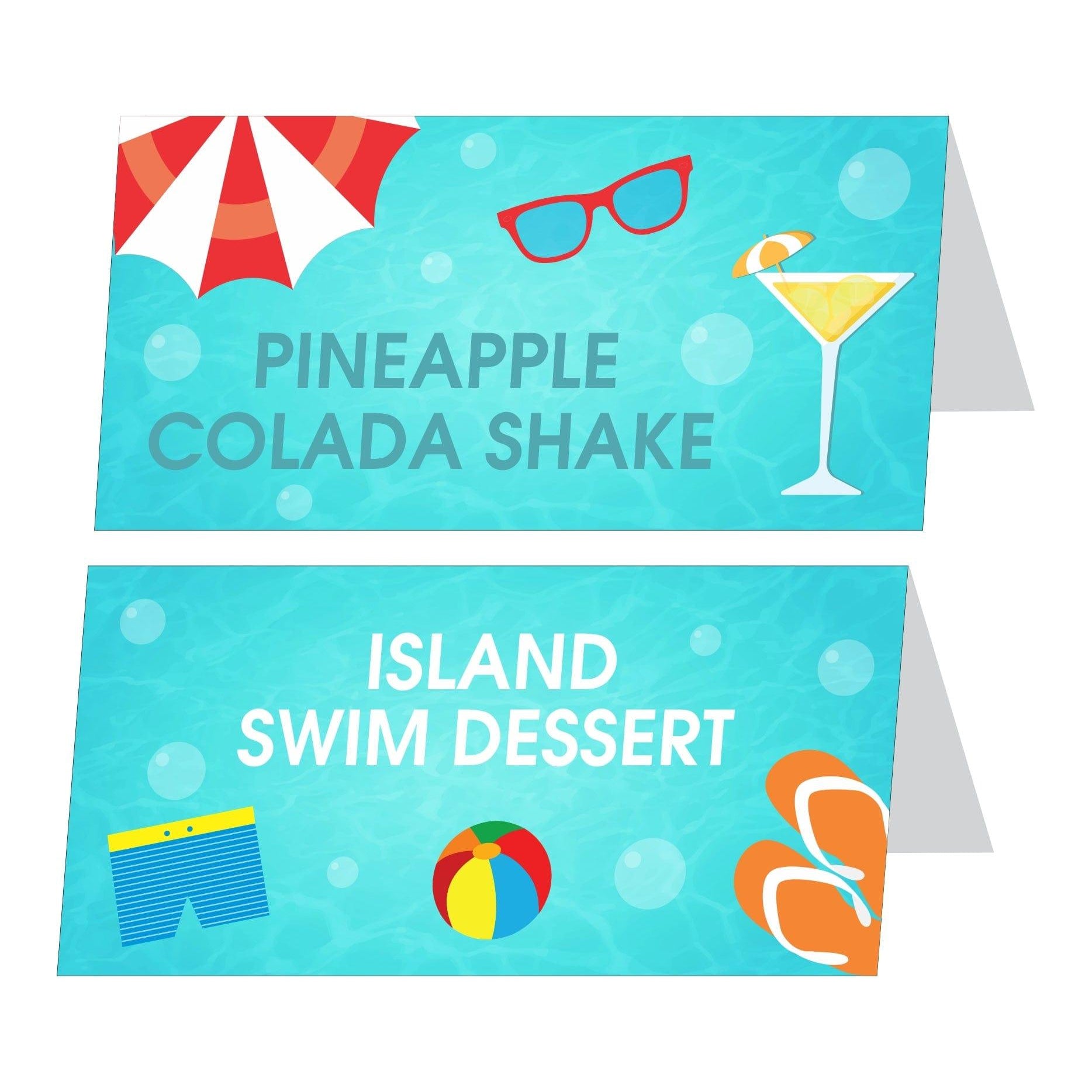 Splash Pool Party Theme Food Labels / Buffet Table Cards THEME PARTIES Pretty UR Party