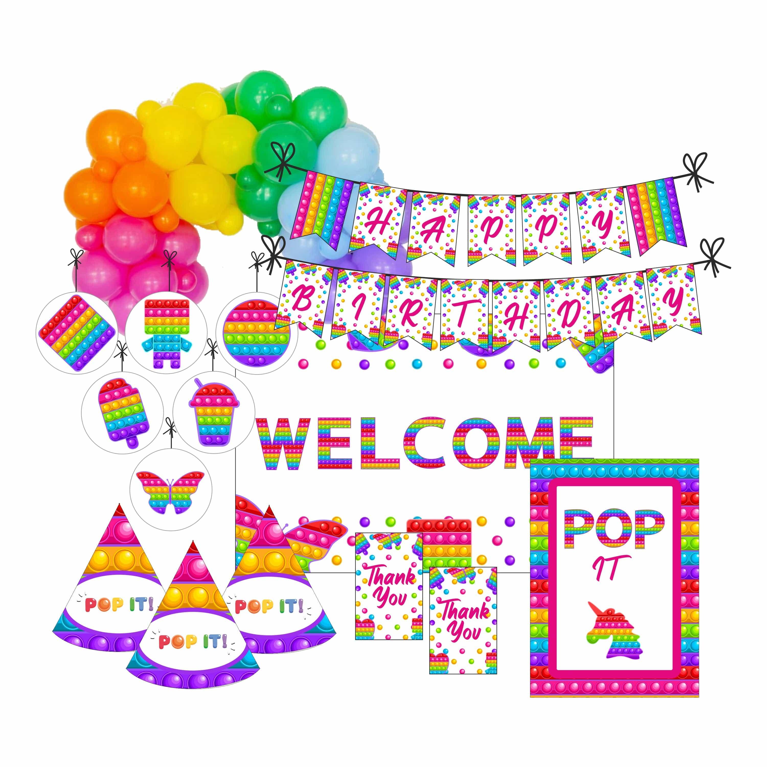 Pop It theme Party Decorations Kit - 80 Pieces combo pack PACKAGES Pretty UR Party