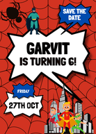 Superhero theme save the date E-card INVITATIONS Pretty UR Party