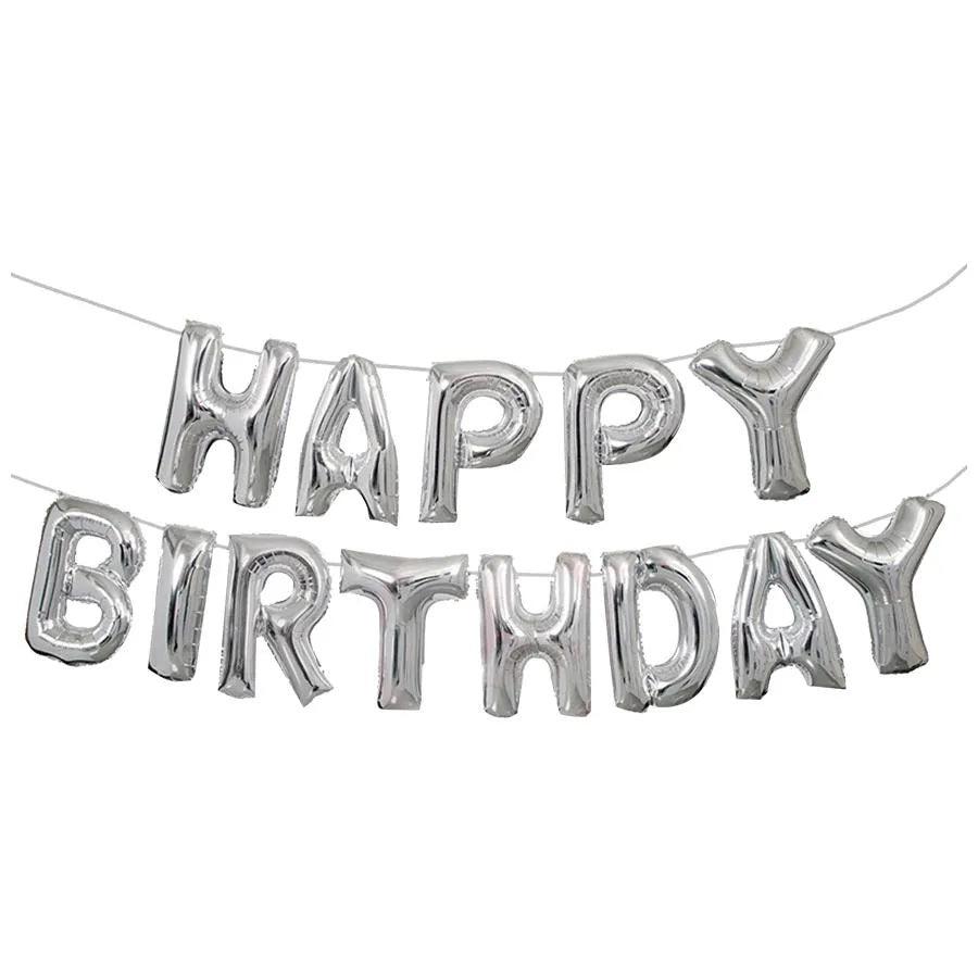 Happy Birthday Letter Foil Balloons - 16 inches THEME PARTIES Pretty UR Party Silver