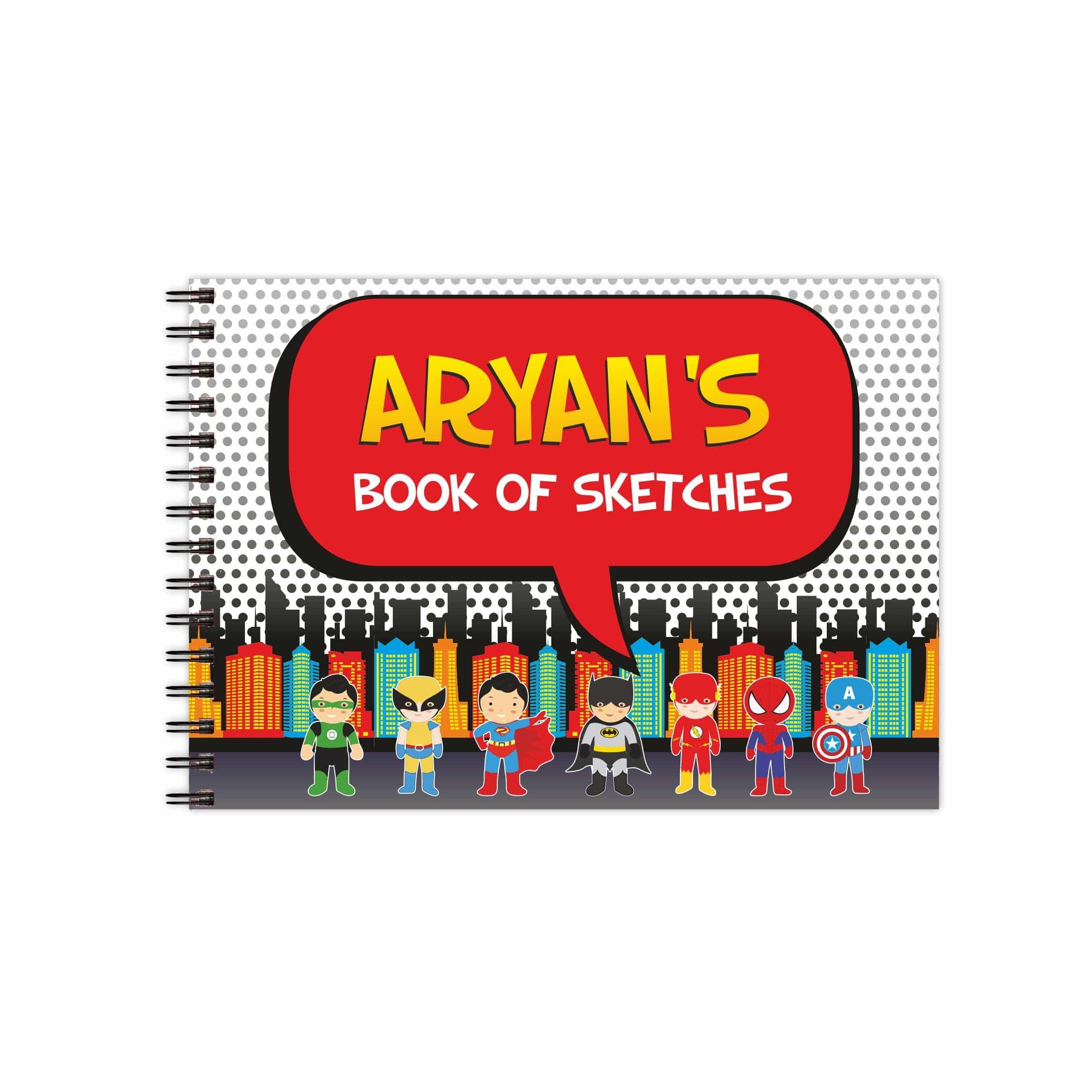 Super hero themed Personalised Sketchbook PERSONALISED Pretty UR Party