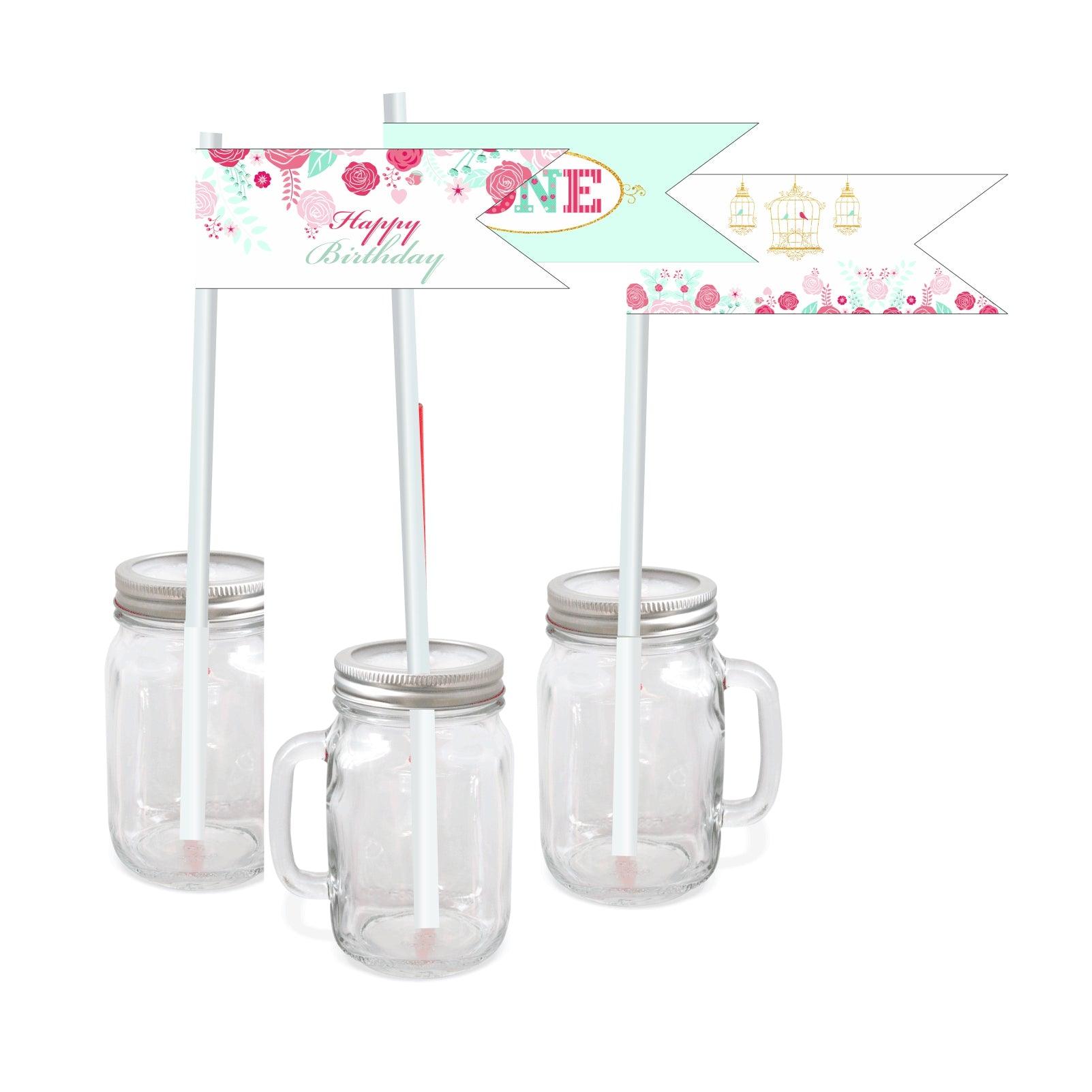 Mint and Pink Floral 1st Birthday Theme Drink Straws ALL PARTY SUPPLIES Pretty UR Party