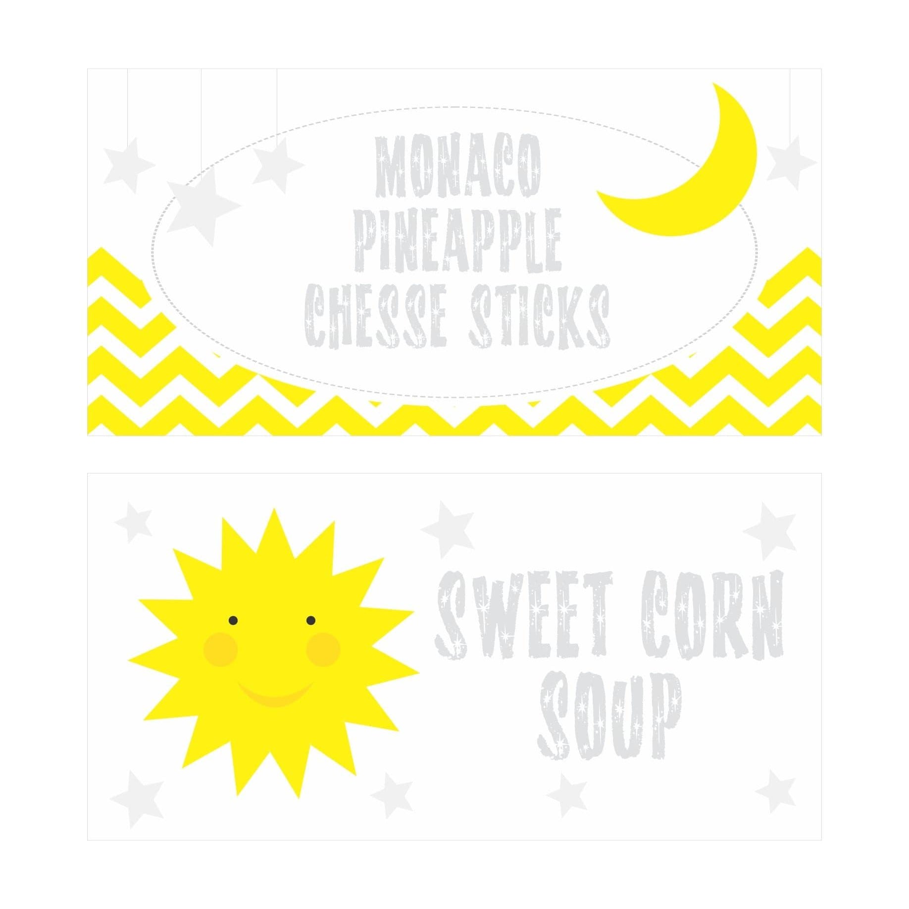 Sun and Moon Food Labels / Buffet Table Cards THEME PARTIES Pretty UR Party