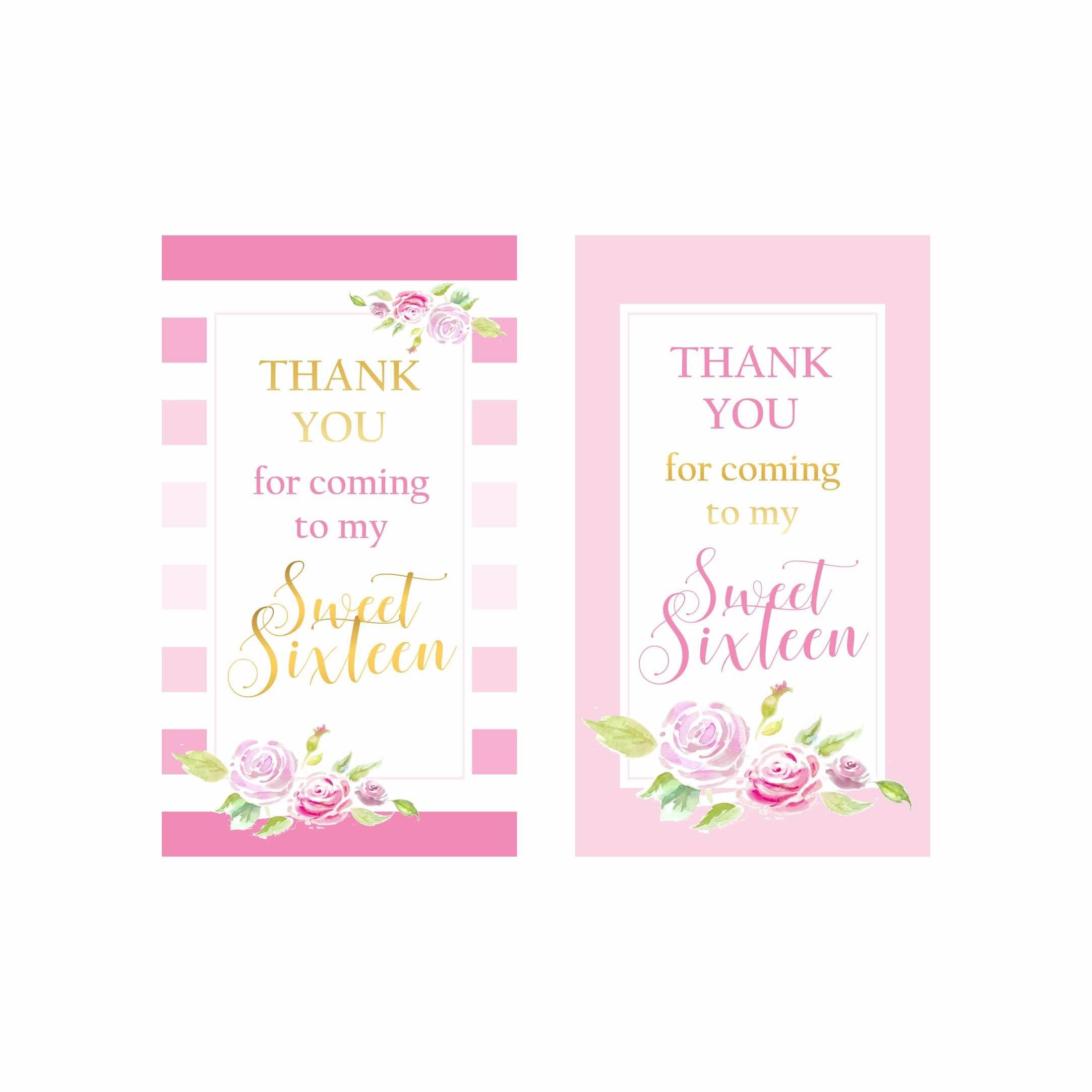 Sweet Sixteen Theme Thank You Tags THEME PARTIES Pretty UR Party