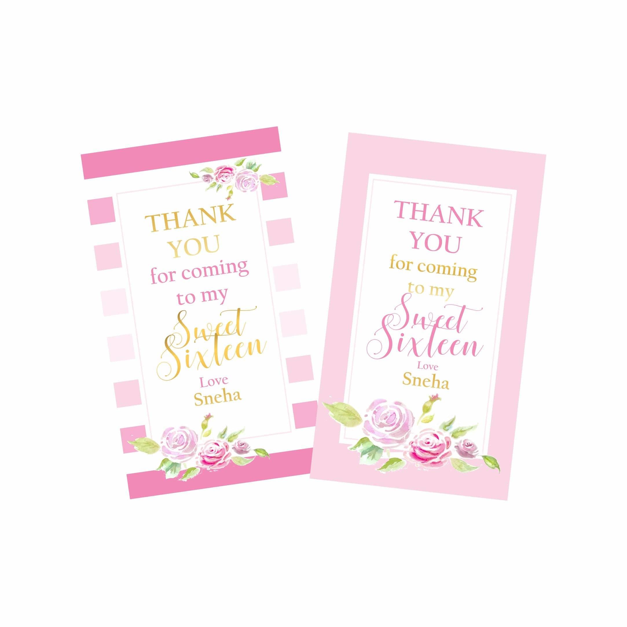 Sweet Sixteen Theme Thank You Tags THEME PARTIES Pretty UR Party