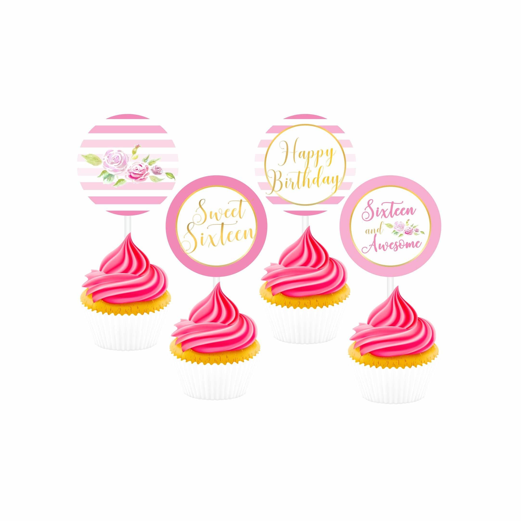 Sweet Sixteen Theme Cupcake Toppers THEME PARTIES Pretty UR Party