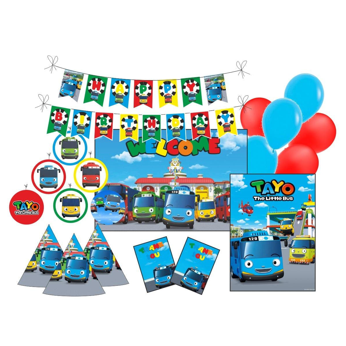 Tayo the little Bus theme Party Decorations Kit - 80 Pieces combo pack PACKAGES Pretty UR Party