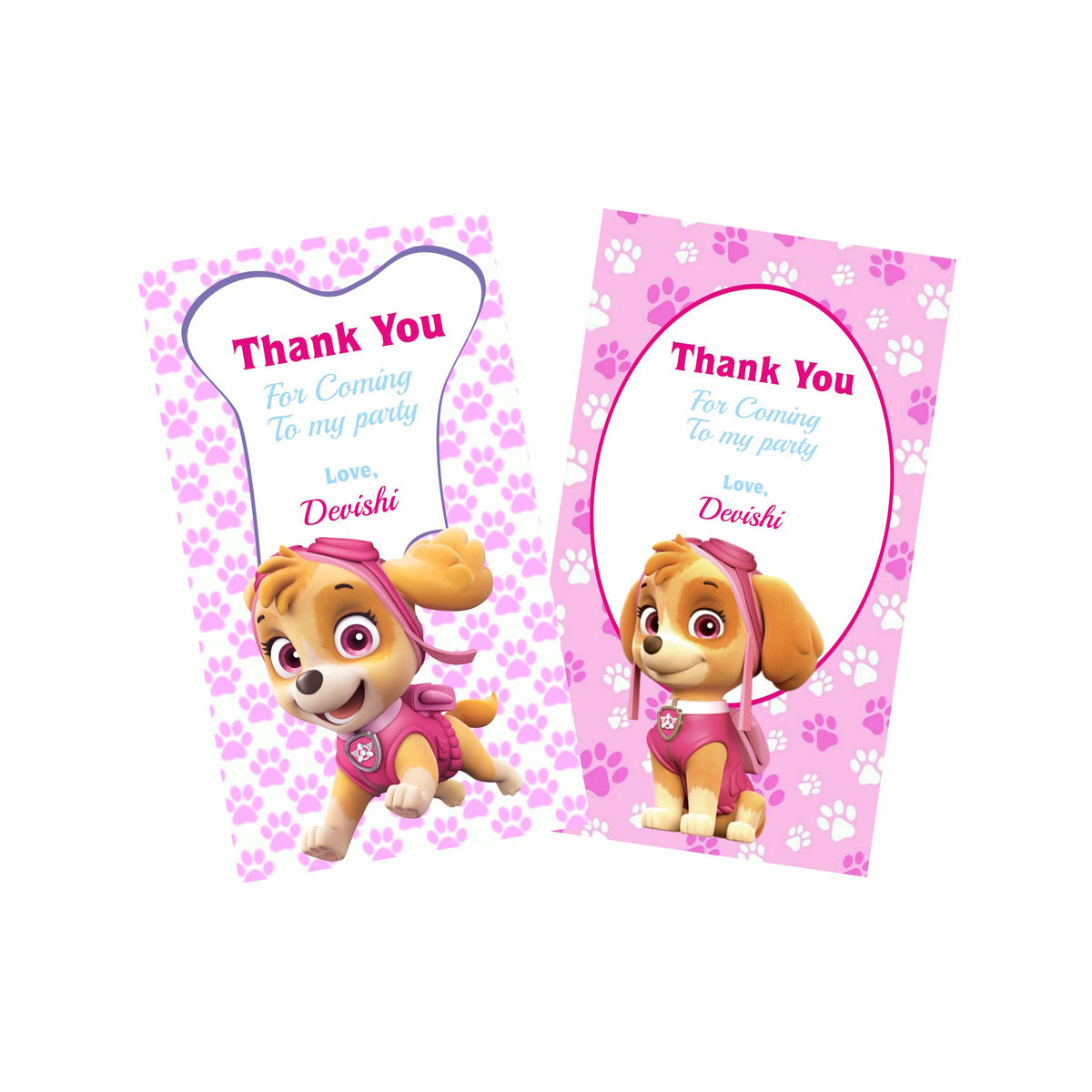 Paw Patrol Pink Theme Thank you Tags