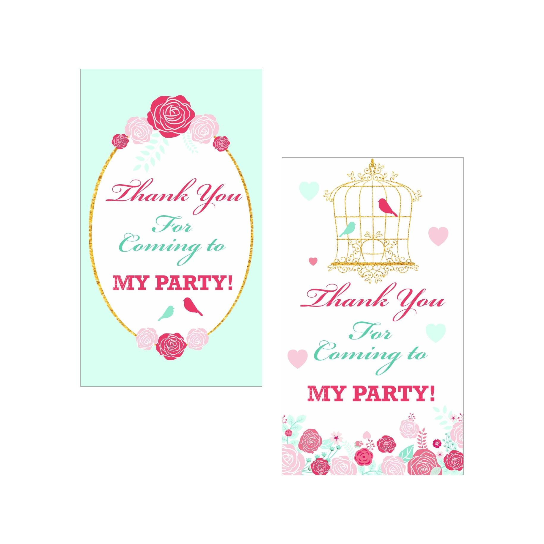 Mint and Pink Floral 1st Birthday Theme Thank you Tags ALL PARTY SUPPLIES Pretty UR Party