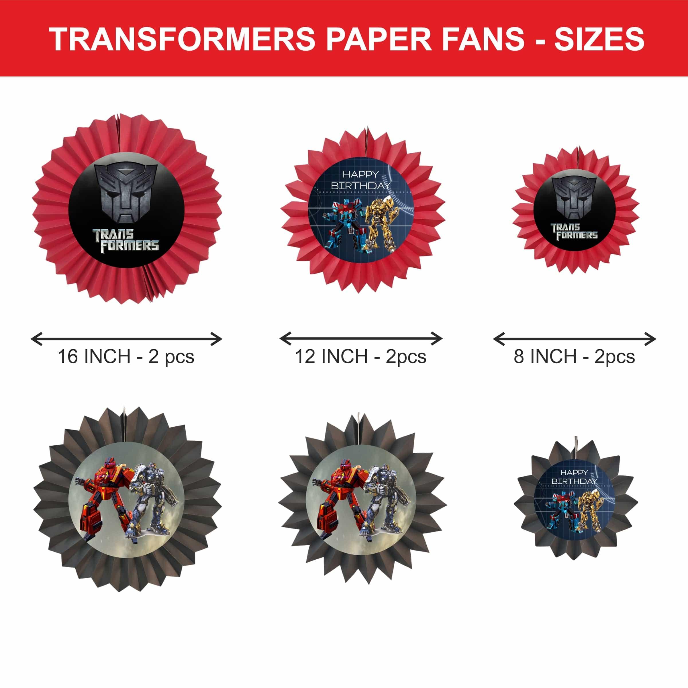 Transformers Paper Fans - Set of 6 DECORATIONS Pretty UR Party