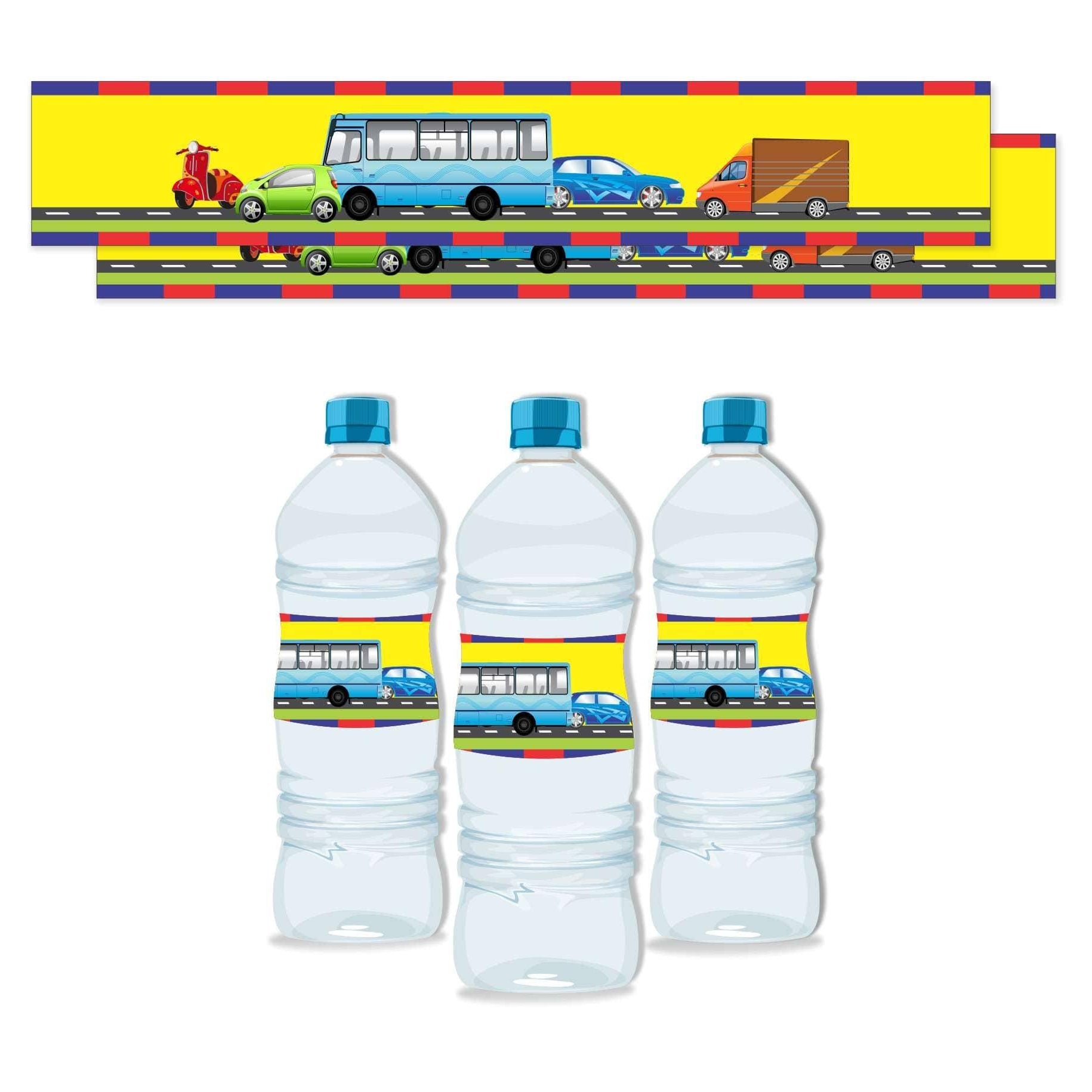 Transport Water Bottle Labels THEME PARTIES Pretty UR Party