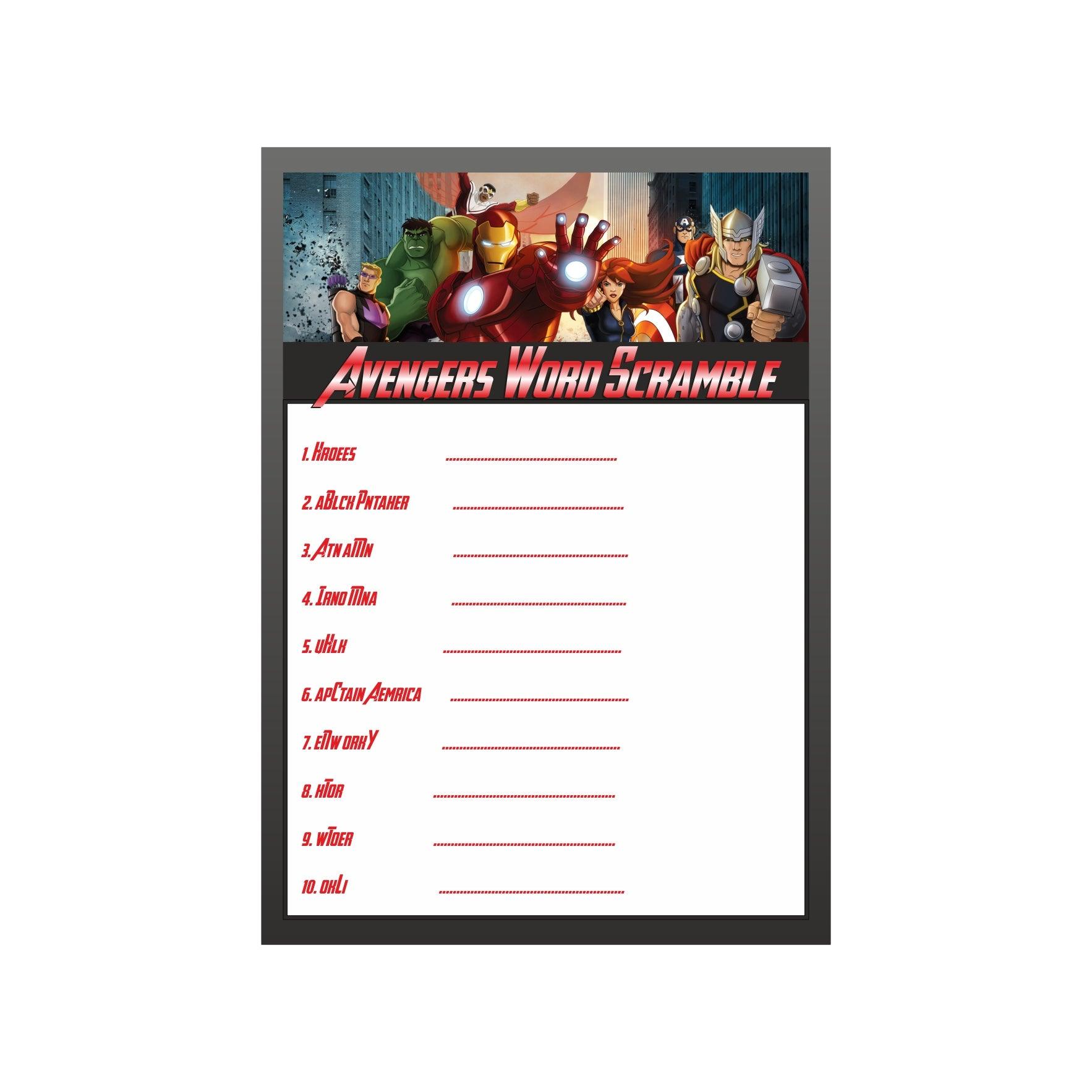 Avengers Word Scramble Game ALL PARTY SUPPLIES Pretty UR Party