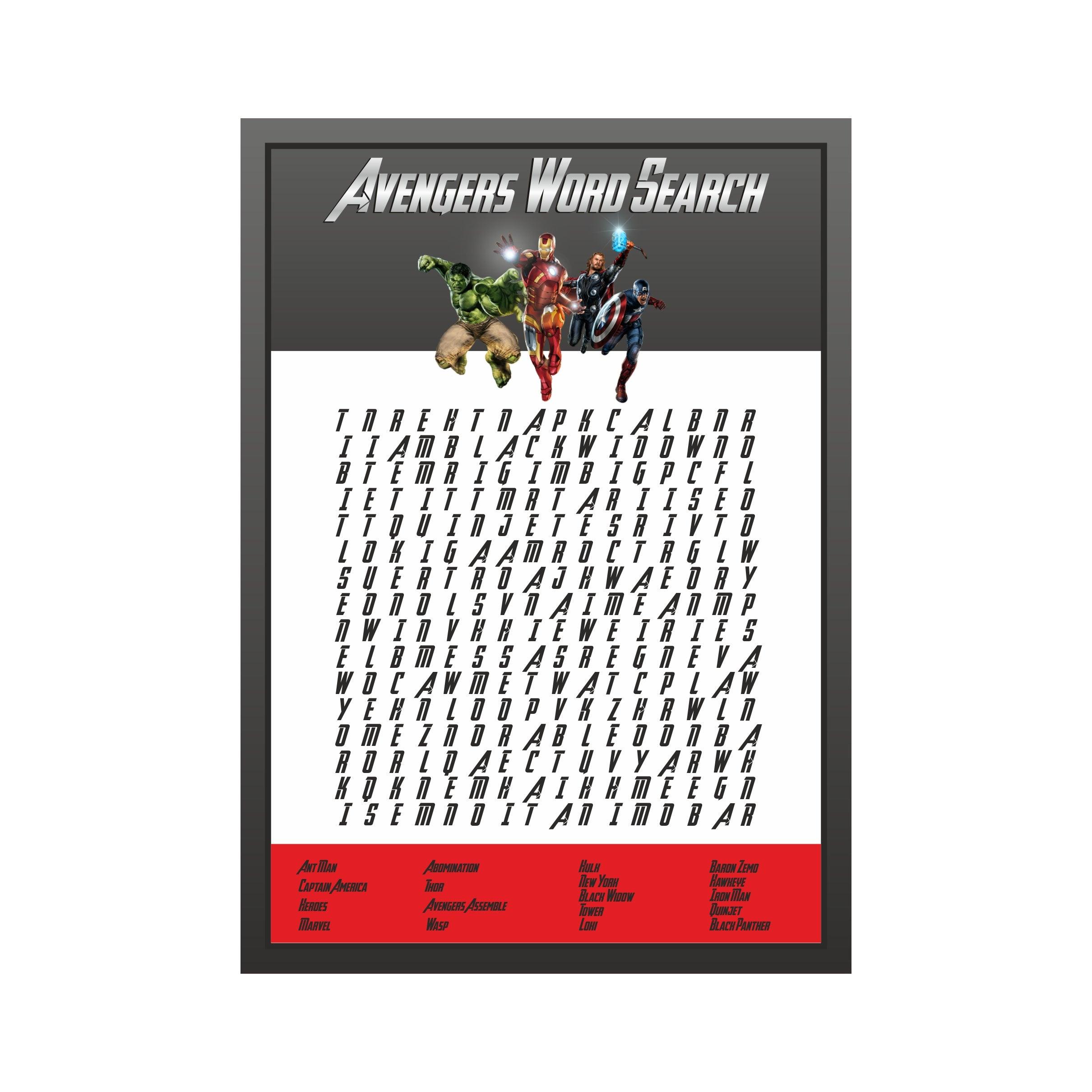 Avengers Word Search Game ALL PARTY SUPPLIES Pretty UR Party