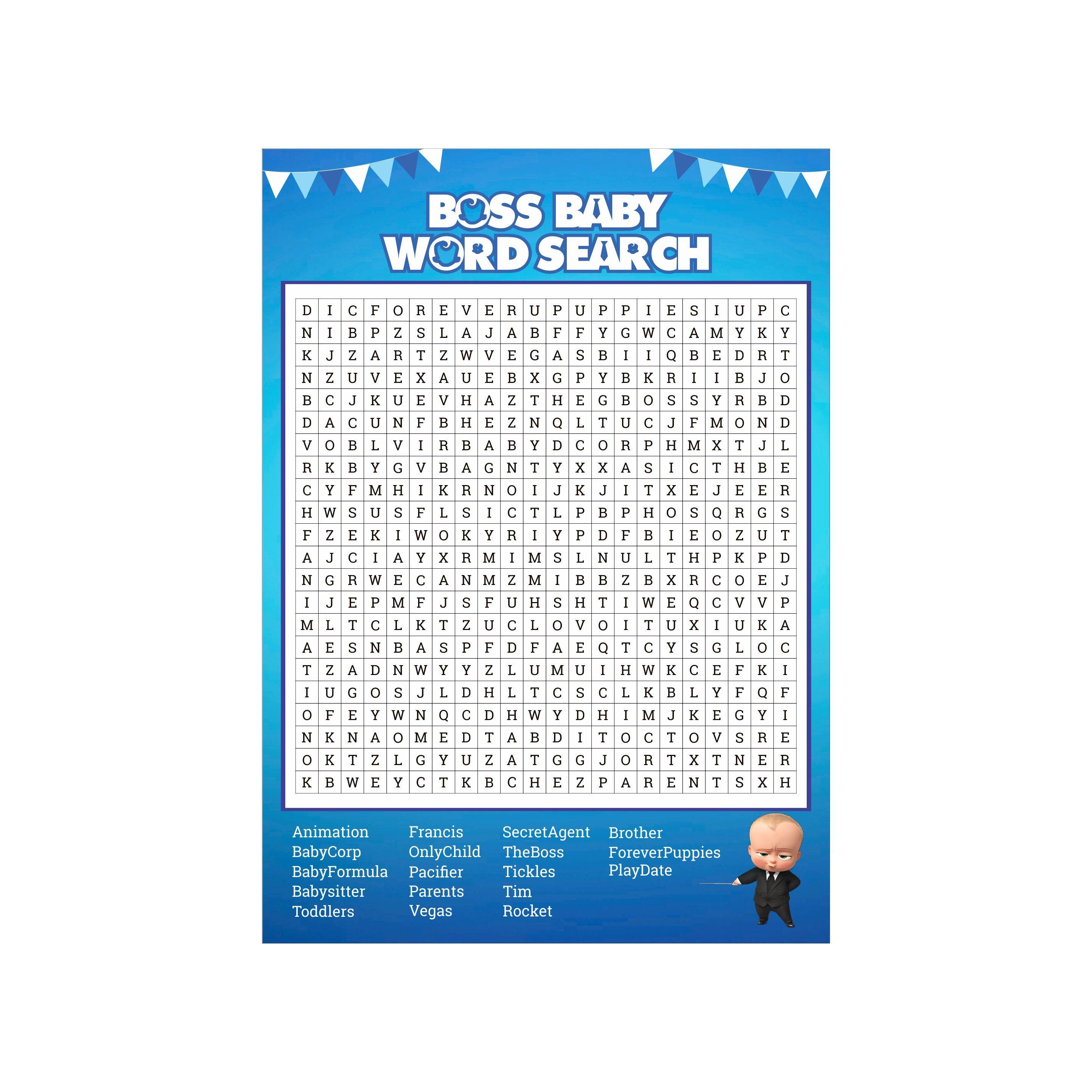 Boss Baby Word Search Game THEME PARTIES Pretty UR Party