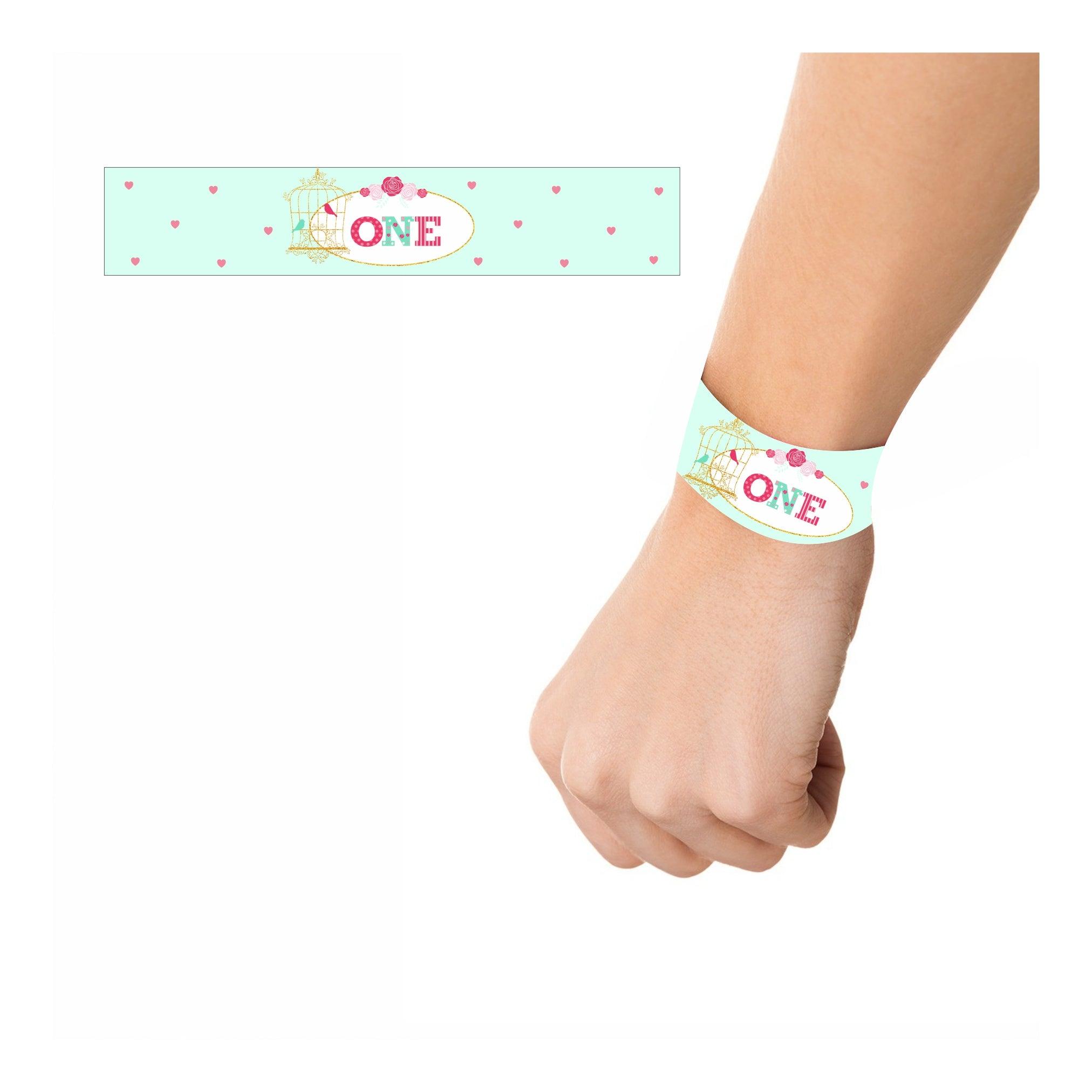 Mint and Pink Floral 1st Birthday Theme Wrist bands - Pack of 10 ALL PARTY SUPPLIES Pretty UR Party