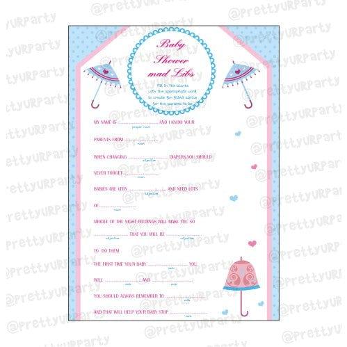 Pink & Blue Advice List BABY SHOWER Pretty UR Party