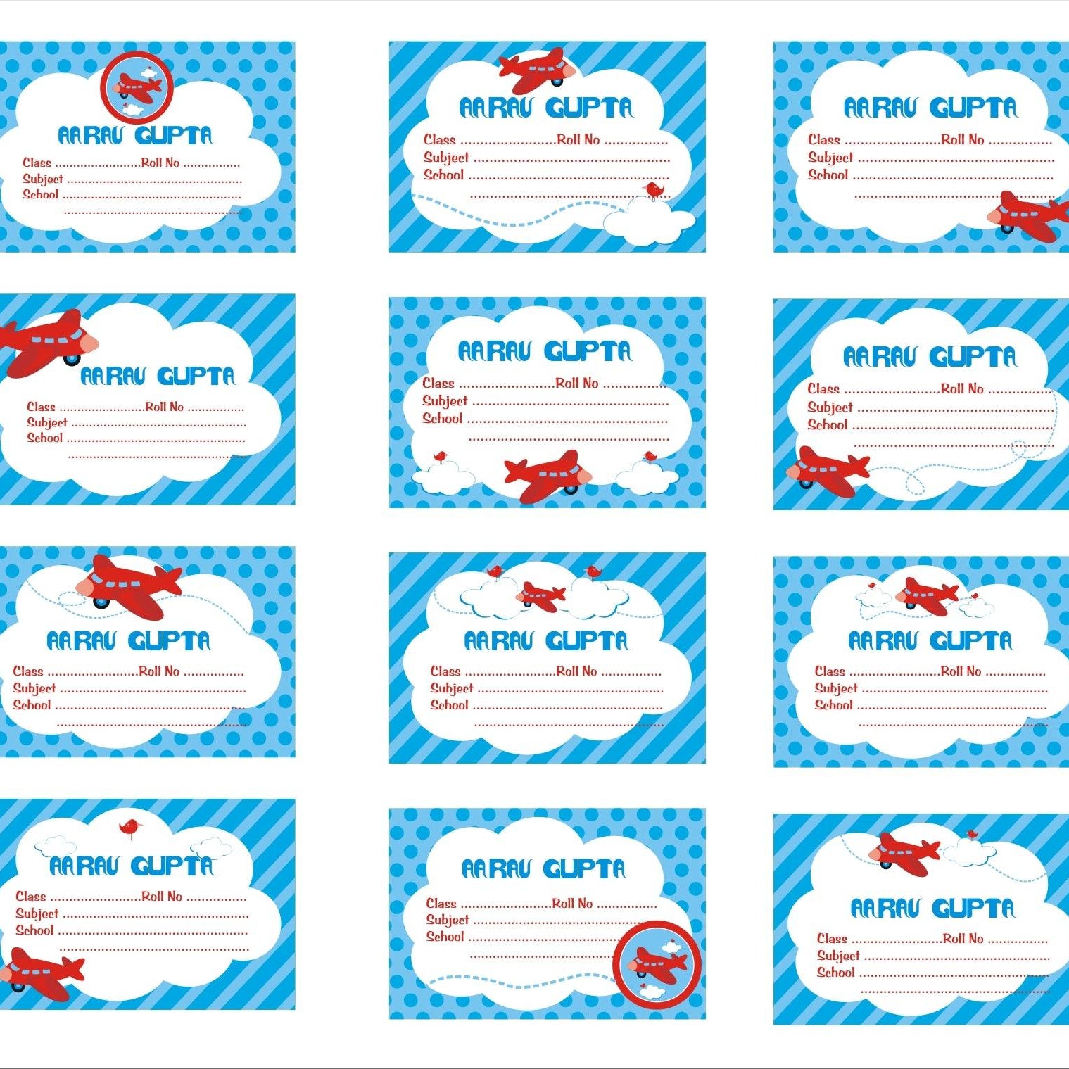 Airlines Book Name Labels PERSONALISED Pretty UR Party