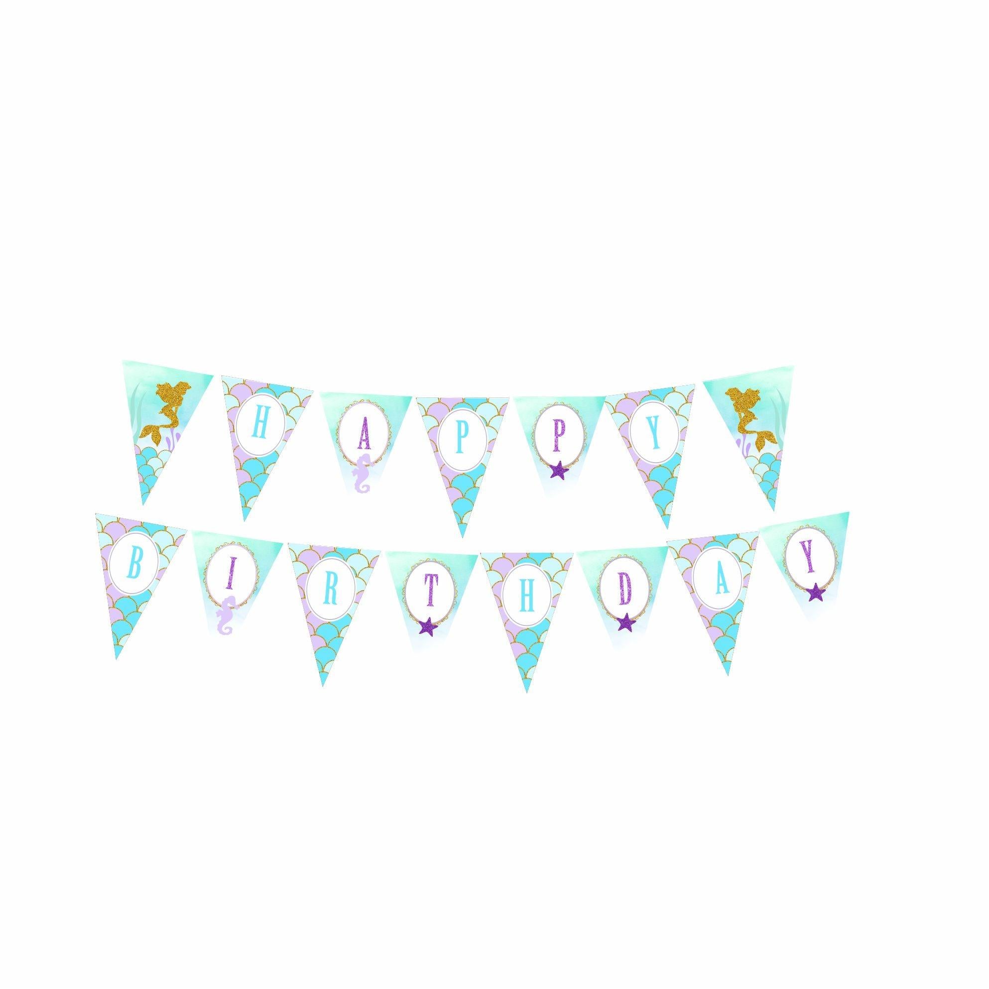 Aqua Mermaid Theme Bunting BIRTHDAYS Pretty UR Party