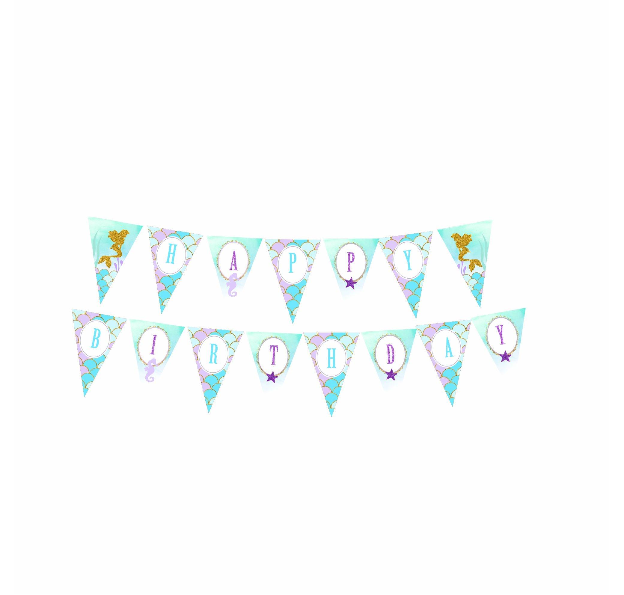 Aqua Mermaid Theme Bunting BIRTHDAYS Pretty UR Party