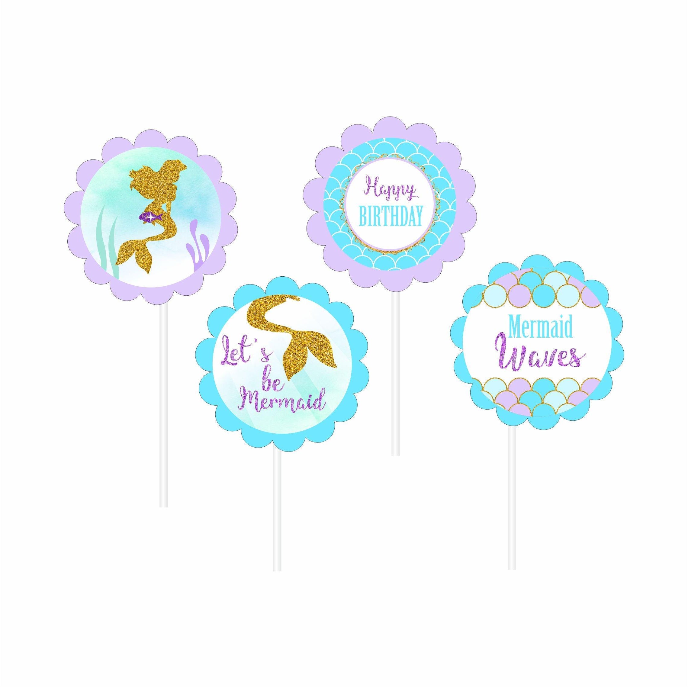 Aqua Mermaid Theme Cupcake / Food Toppers THEME PARTIES Pretty UR Party