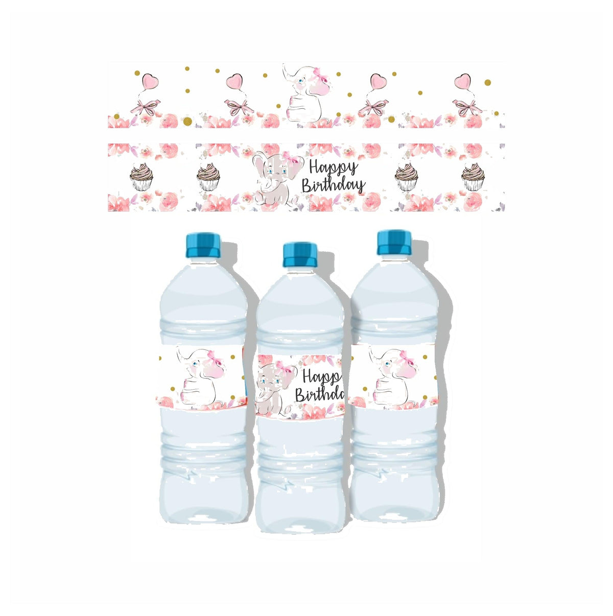 Baby Elephant Theme Water Bottle Labels