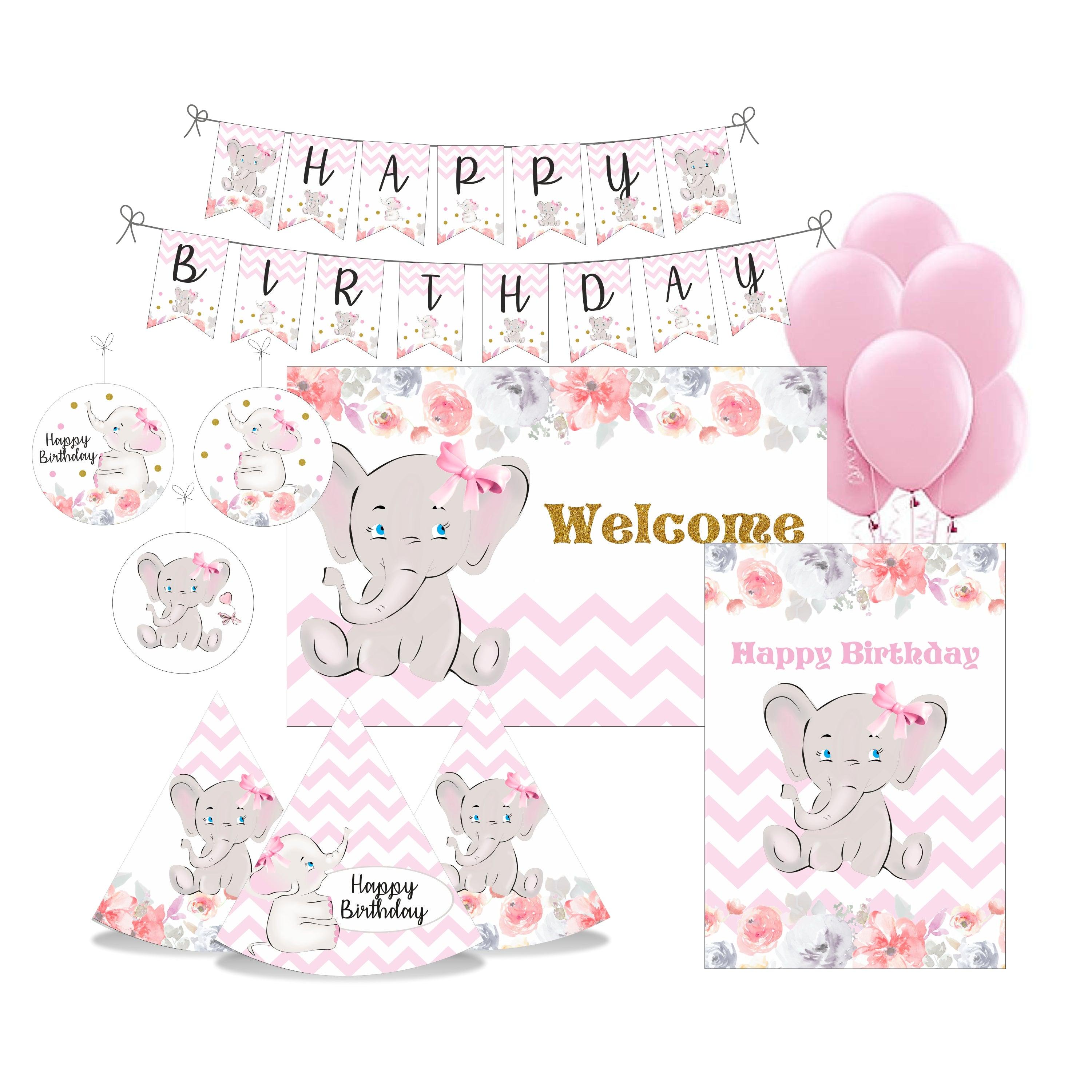Baby Elephant Party Decorations Package - 70 pieces combo pack BIRTHDAYS Pretty UR Party