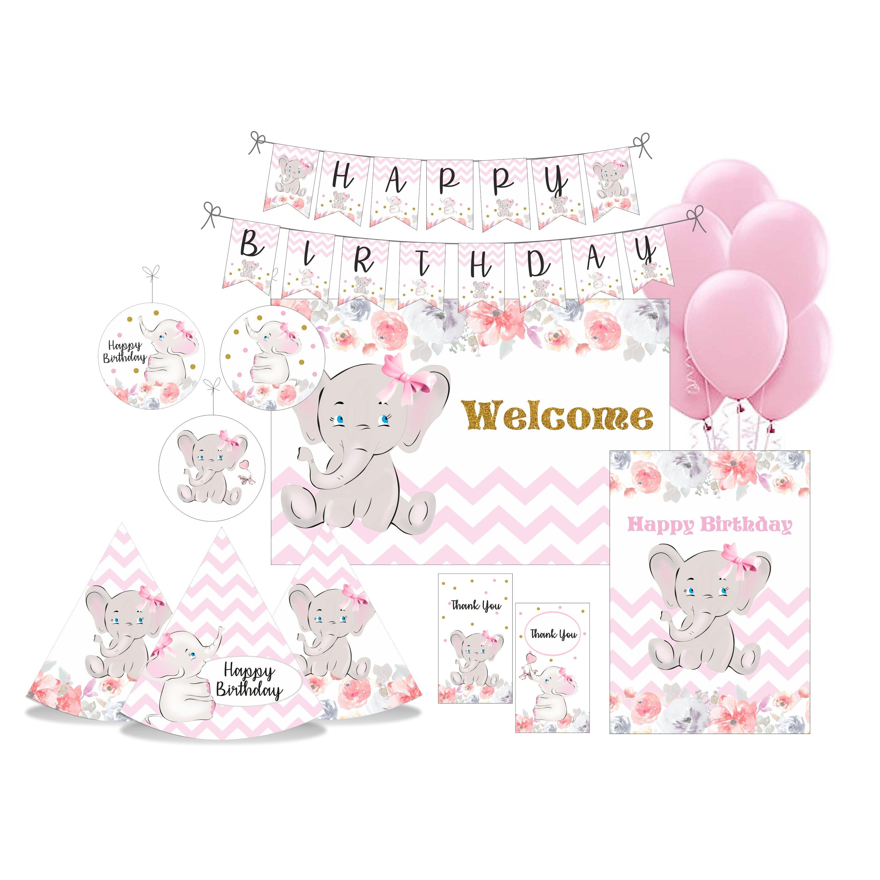 Baby Elephant Party Decorations Kit - 80 Pieces combo pack BIRTHDAYS Pretty UR Party