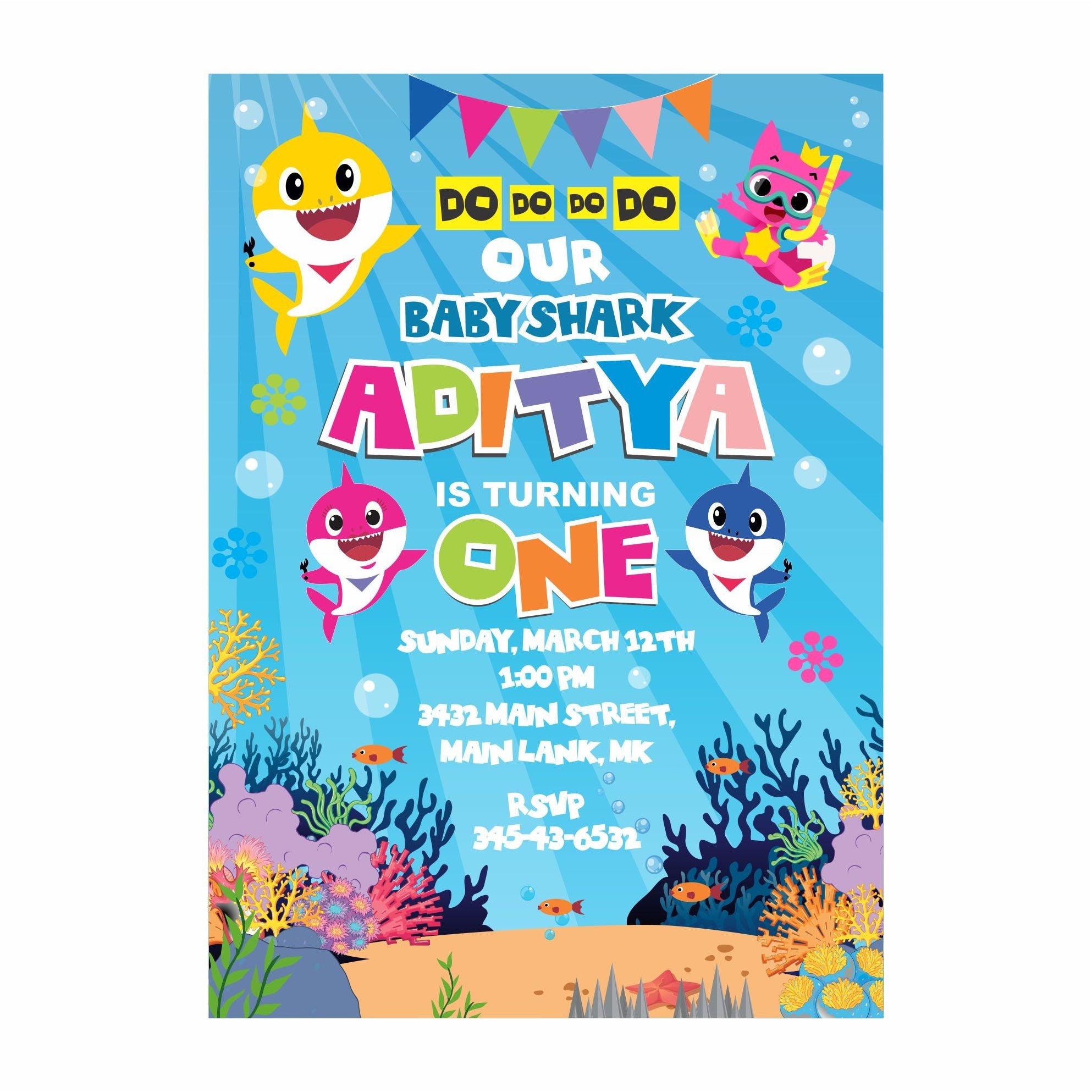 Baby Shark Theme E-Invitations ALL PARTY SUPPLIES Pretty UR Party
