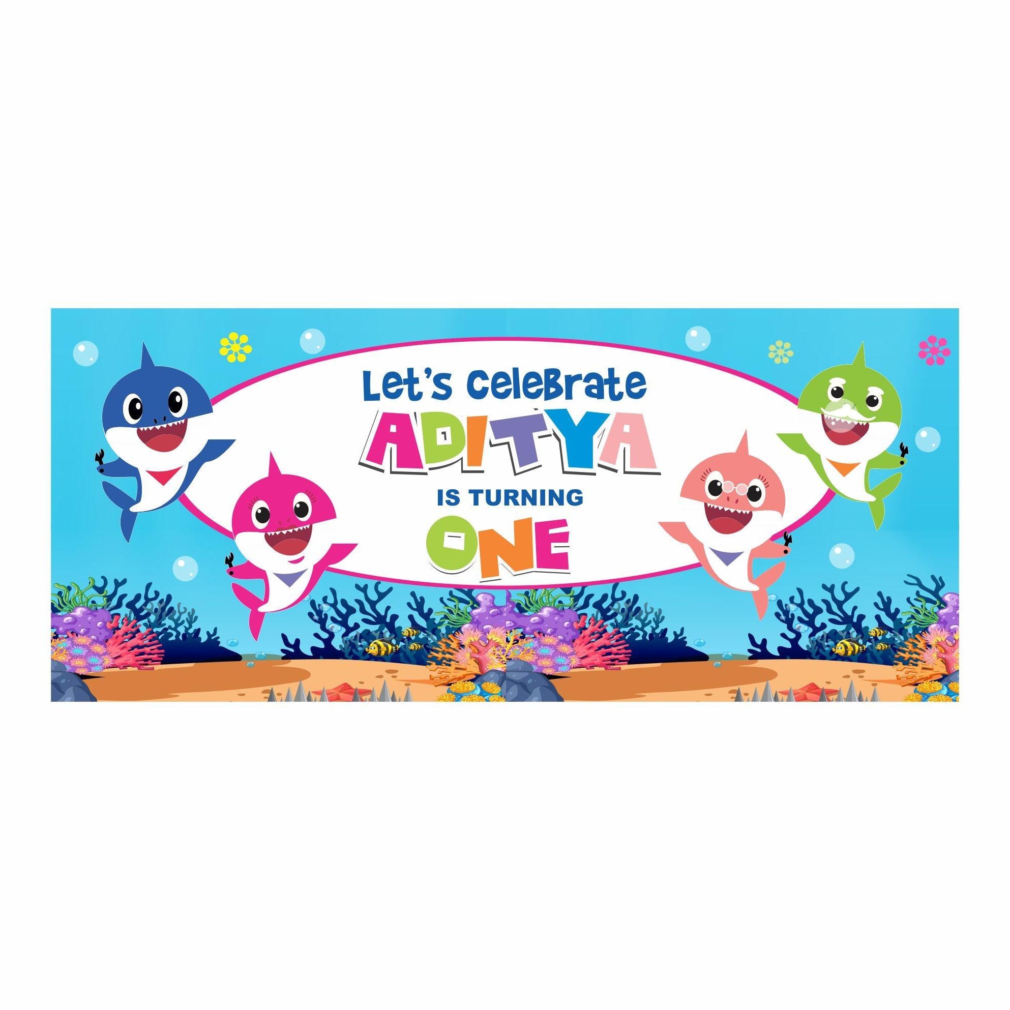 Personalized Baby Shark Theme Banner 30in ALL PARTY SUPPLIES Pretty UR Party