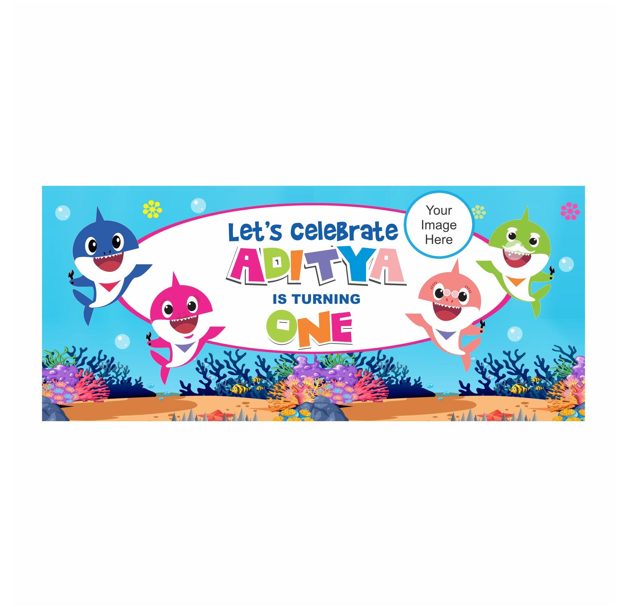 Personalized Baby Shark Theme Banner 30in ALL PARTY SUPPLIES Pretty UR Party