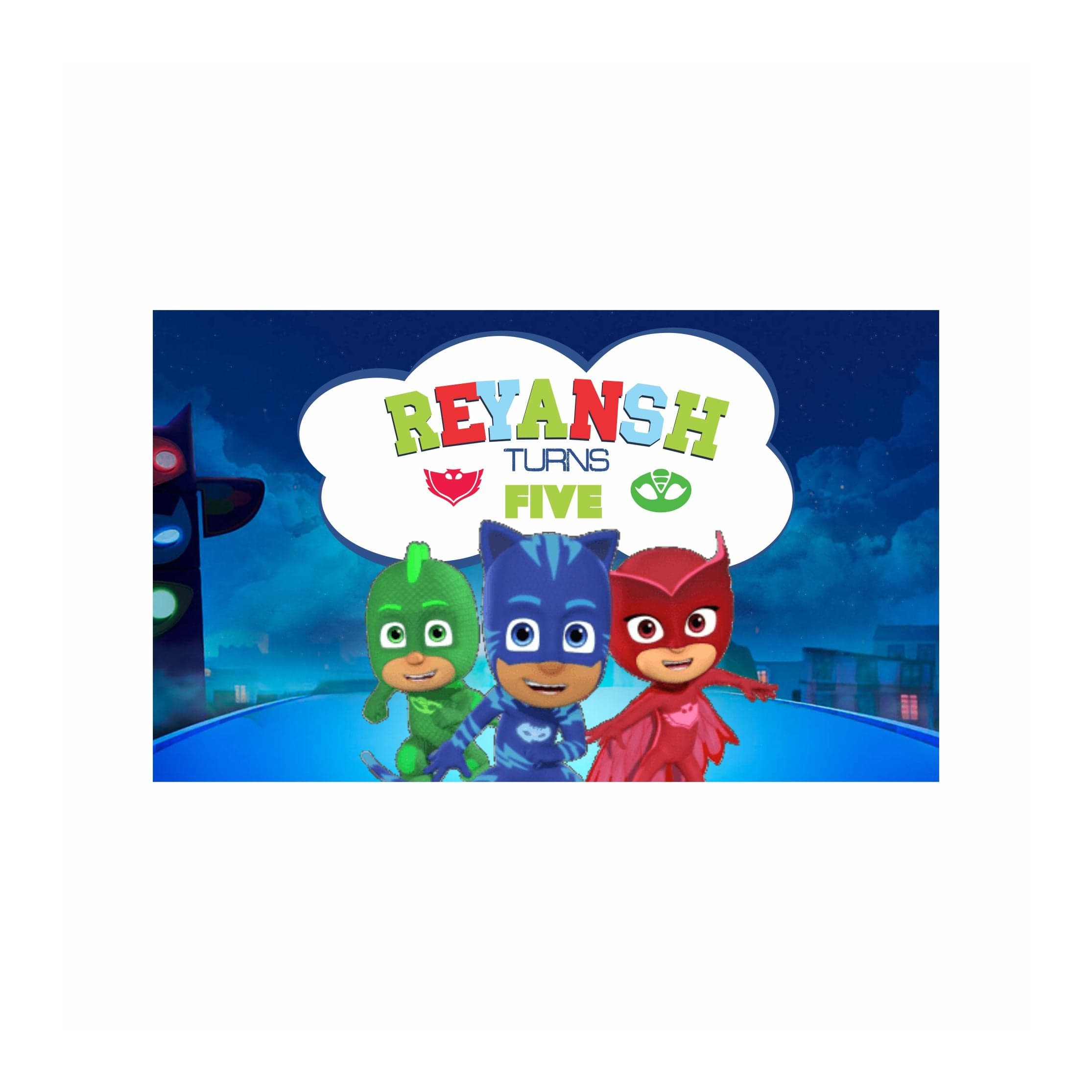 PJ Masks Theme Backdrop PERSONALISED Pretty UR Party