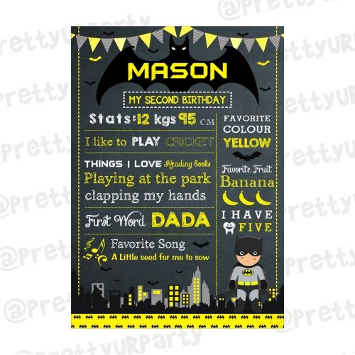 Batman Inspired Chalkboard Poster PERSONALISED Pretty UR Party