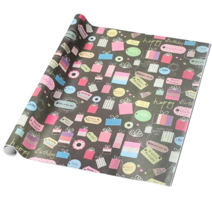 Black Happy Birthday Wrapping Paper (Pack of 5) RETURN GIFTS Pretty UR Party