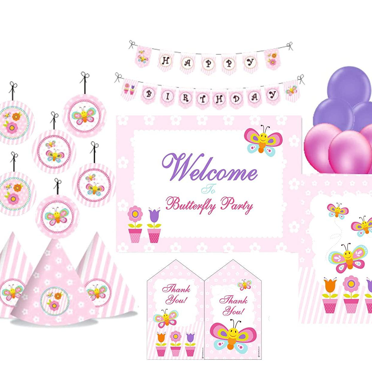 Butterfly theme Party Decorations Kit - 80 pcs Combo Pack THEME PARTIES Pretty UR Party